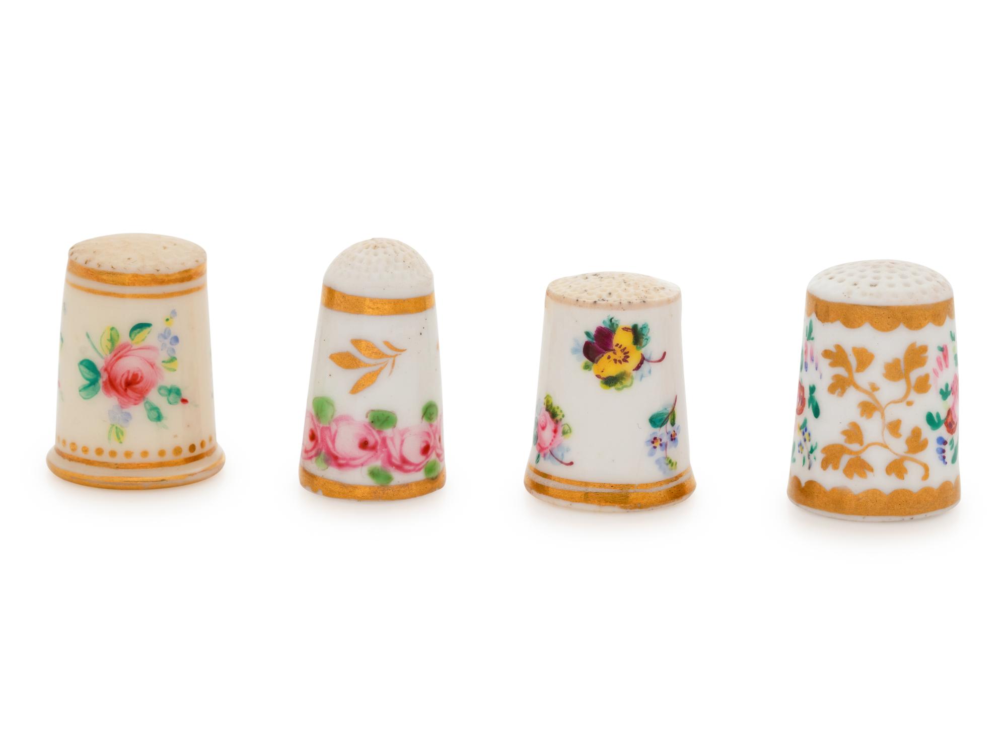 Four English Painted and Parcel Gilt Porcelain Thimbles