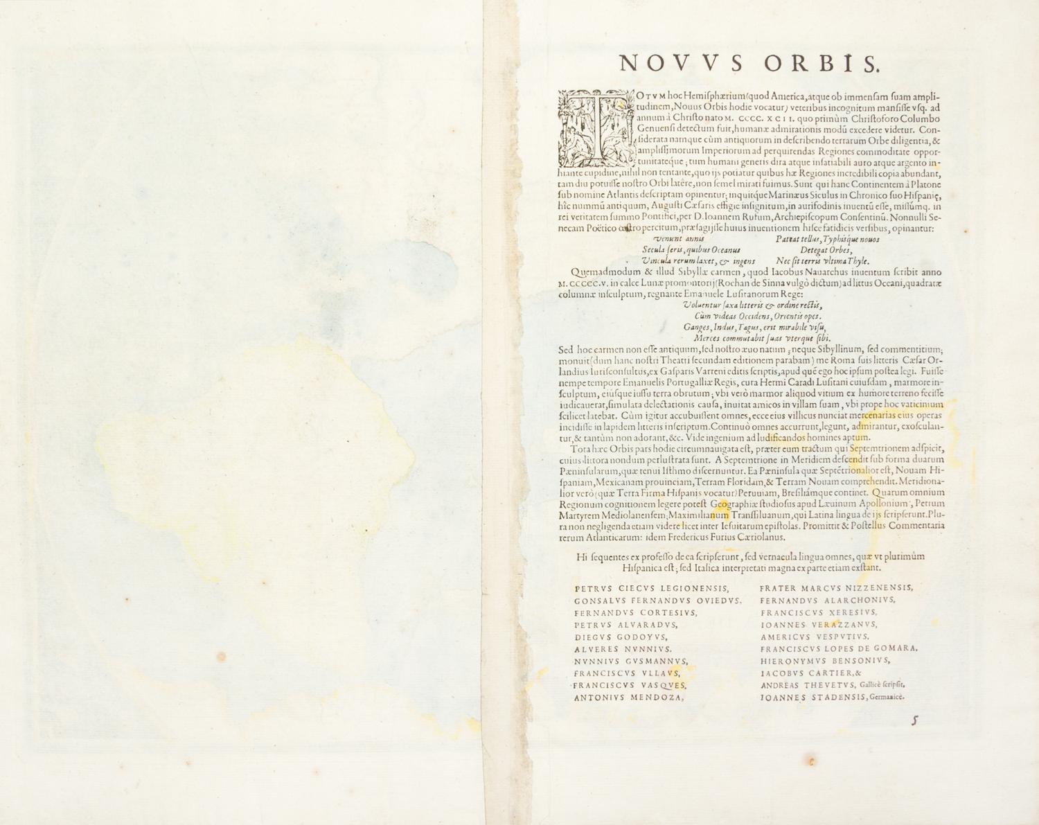 (MAP) ORTELIUS, ABRAHAM. Americae Sive Novi Orbis... Antwerp, 1579. Engraved map w/hand-coloring.