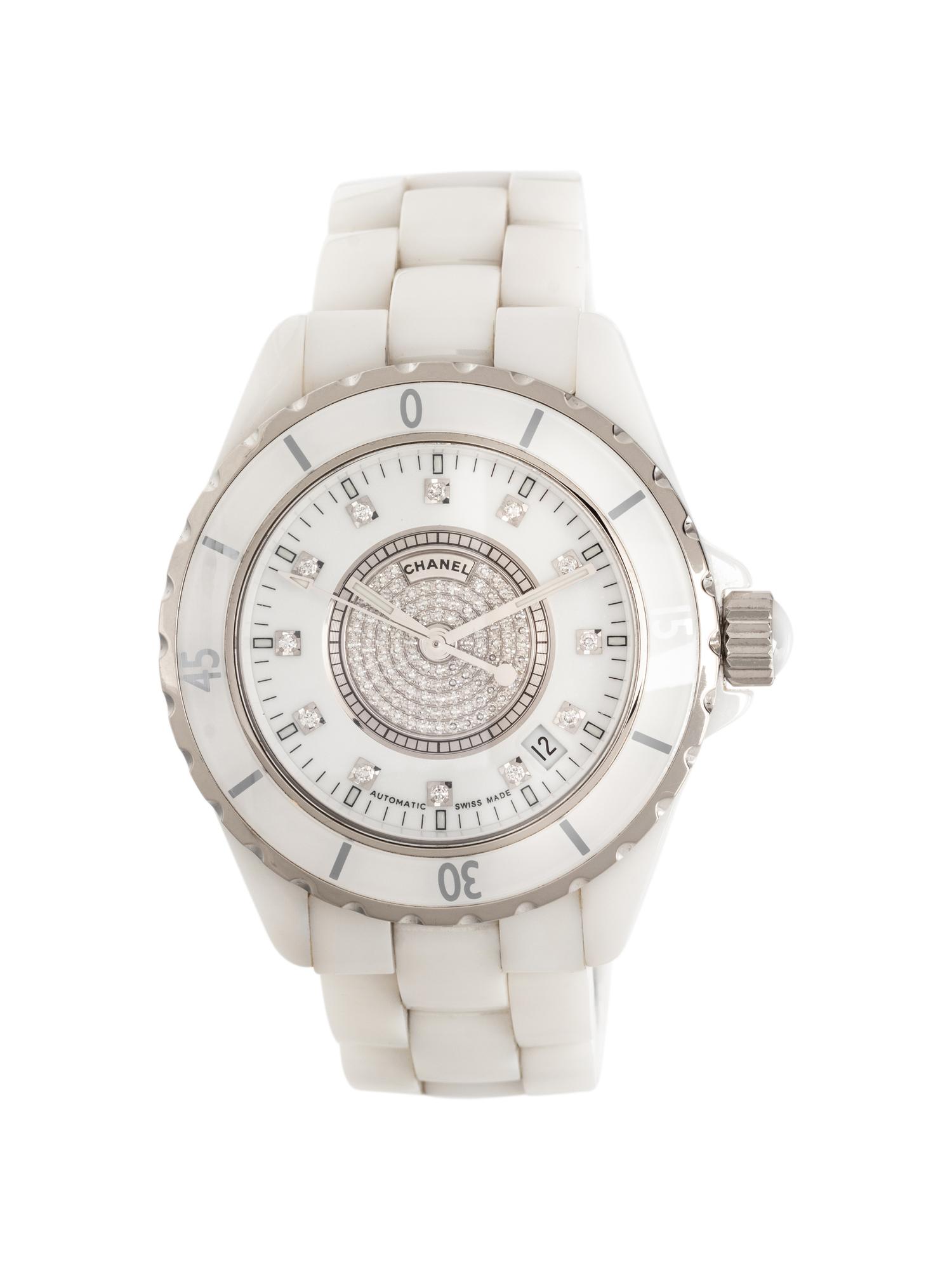 CHANEL, REF. H2122 WHITE CERAMIC AND DIAMOND 'J12' WATCH
