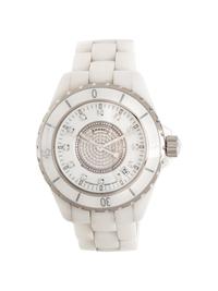 CHANEL, REF. H2122 WHITE CERAMIC AND DIAMOND 'J12' WATCH