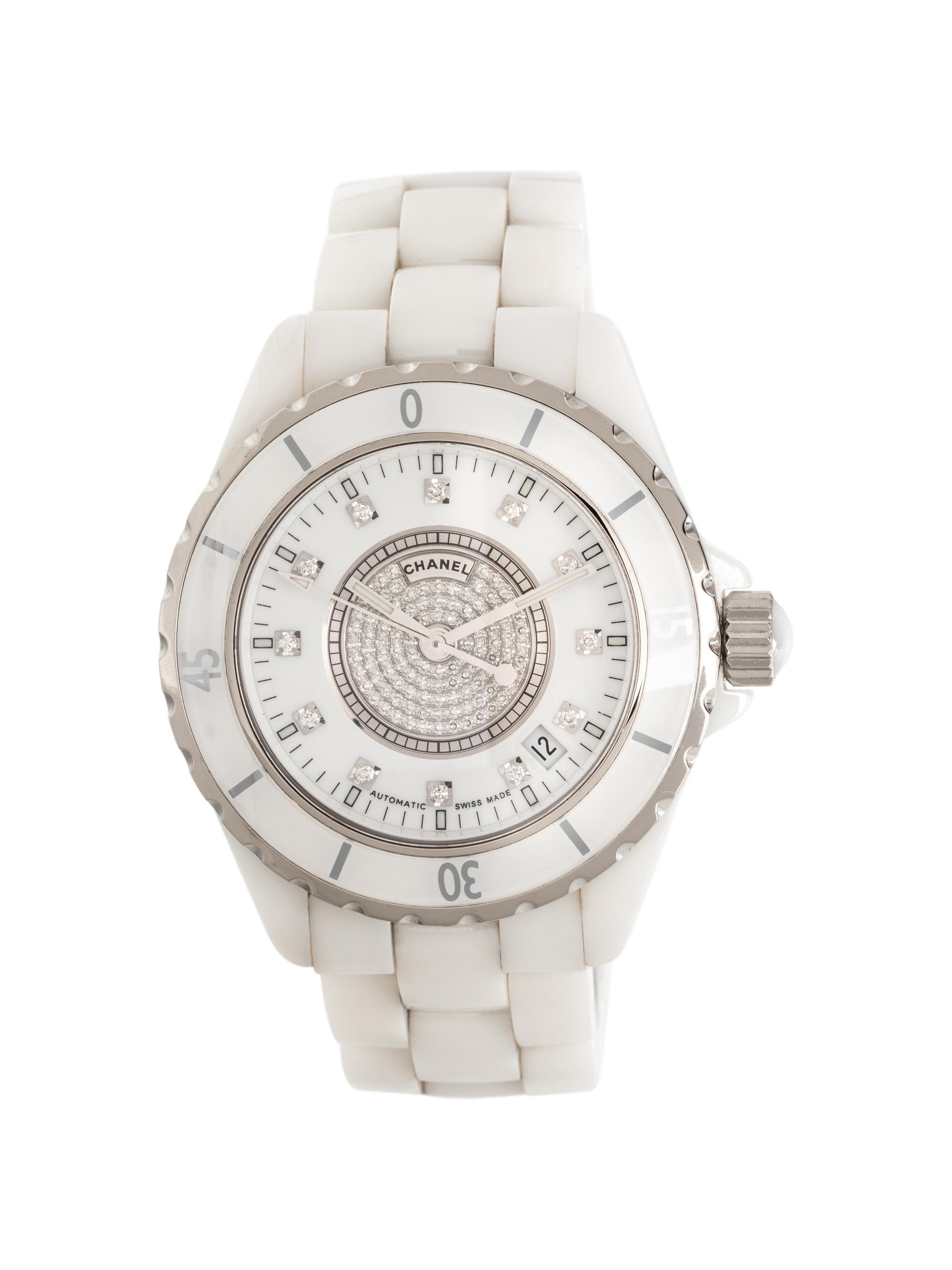 CHANEL, REF. H2122 WHITE CERAMIC AND DIAMOND 'J12' WATCH