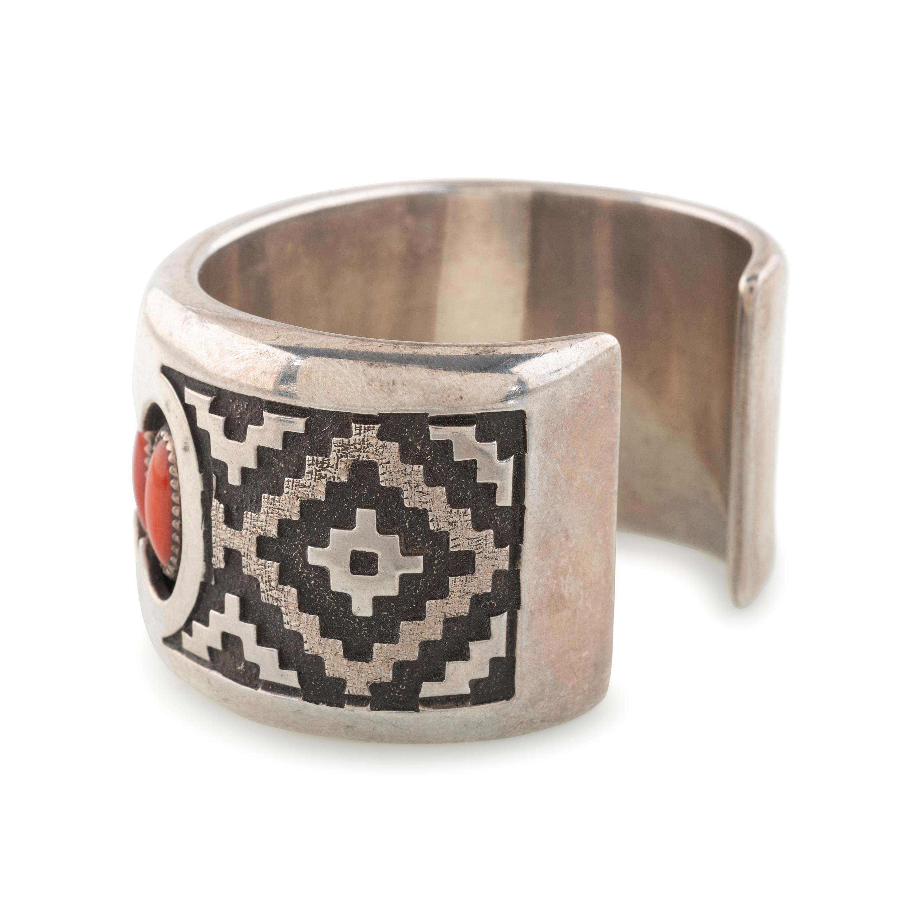 Cast Silver and Coral Cuff Bracelet