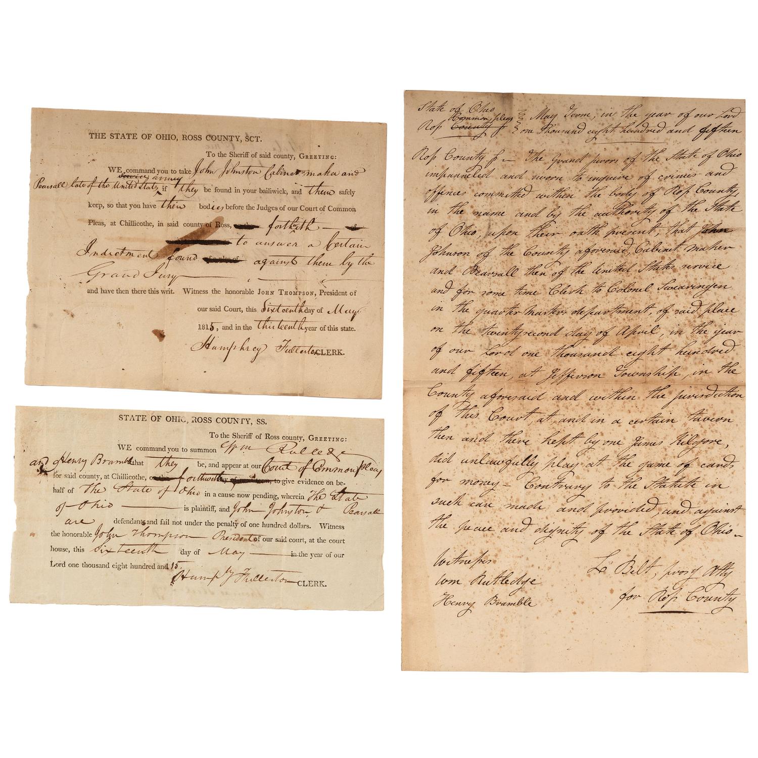 [AUTOGRAPHS & MANUSCRIPTS] -- [NORTHWEST TERRITORY & OHIO]. A group of 31 manuscript and partially printed documents, late 18th to early 19th century, including: