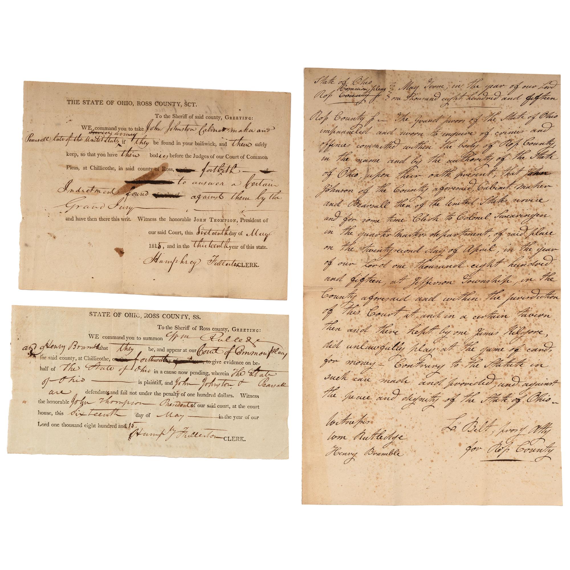 [AUTOGRAPHS & MANUSCRIPTS] -- [NORTHWEST TERRITORY & OHIO]. A group of 31 manuscript and partially printed documents, late 18th to early 19th century, including: