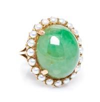 A Collection of 14 Karat Yellow Gold, Jadeite Jade and Cultured Pearl Jewelry 31.50 dwts.
