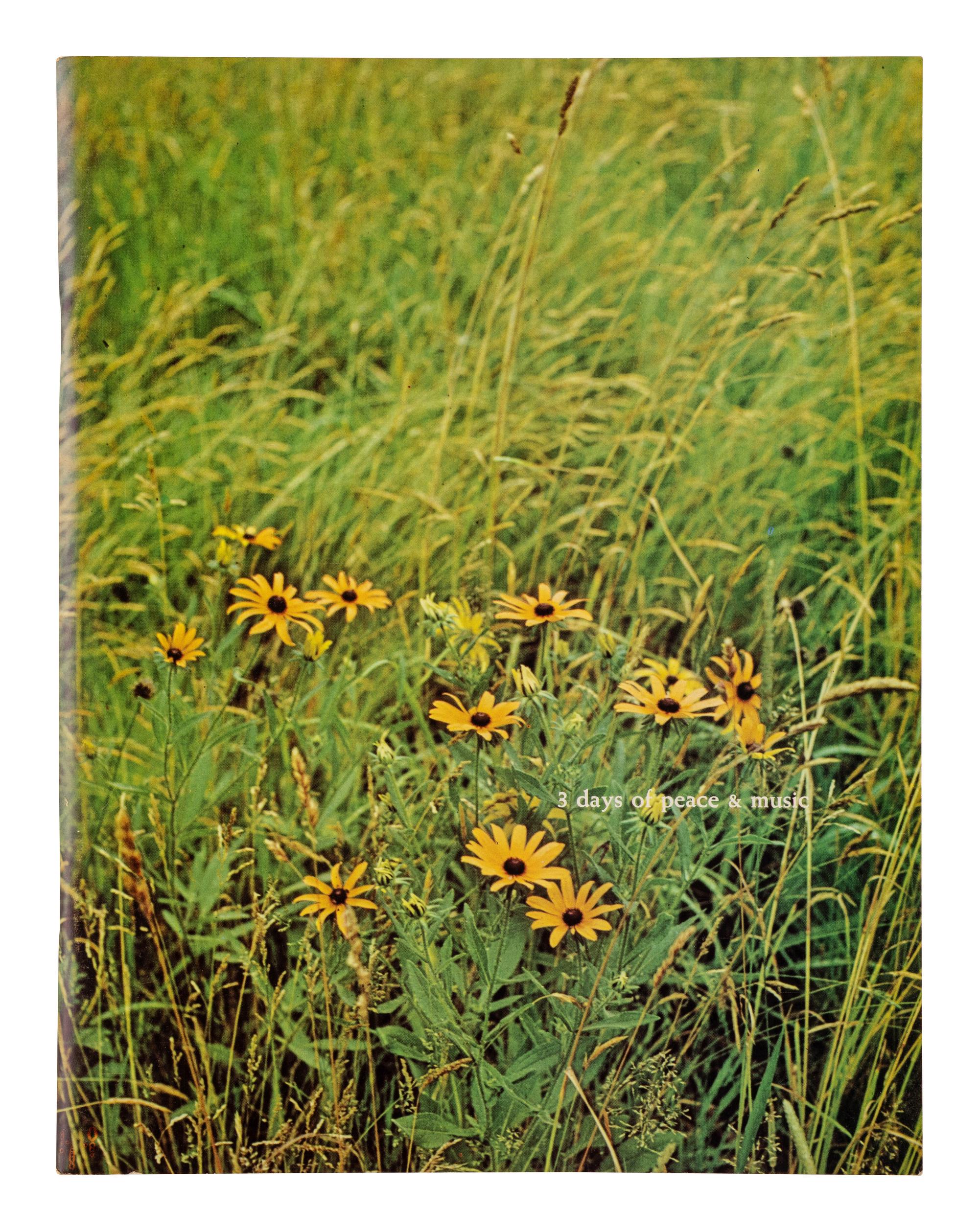 [WOODSTOCK]. Original program. Cover title: "3 days of peace & music." N.p.: Concert Hall Publications, Inc., [1969].