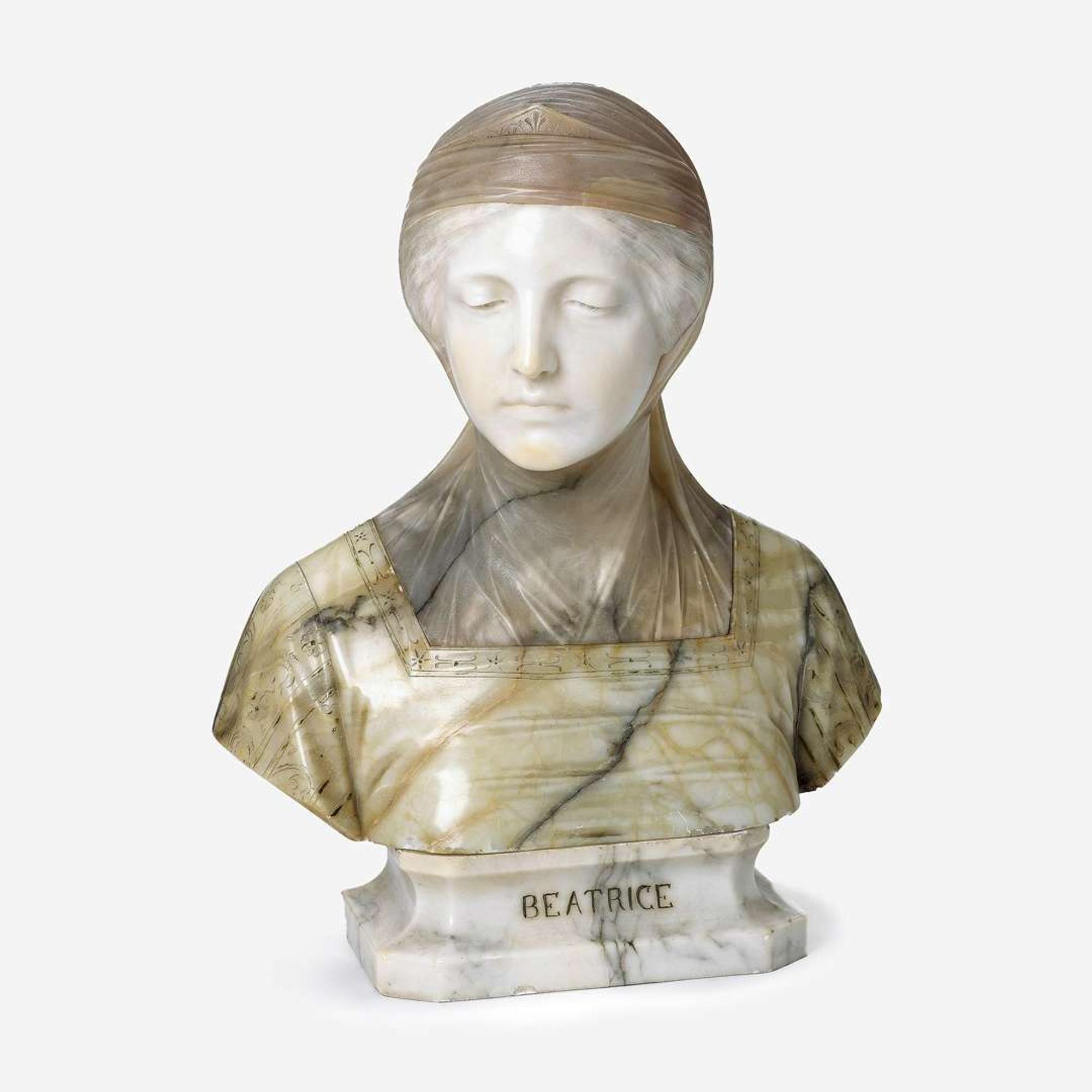 An Italian Carved Marble Bust of Beatrice Signed Prof. G. Besli, 19th century