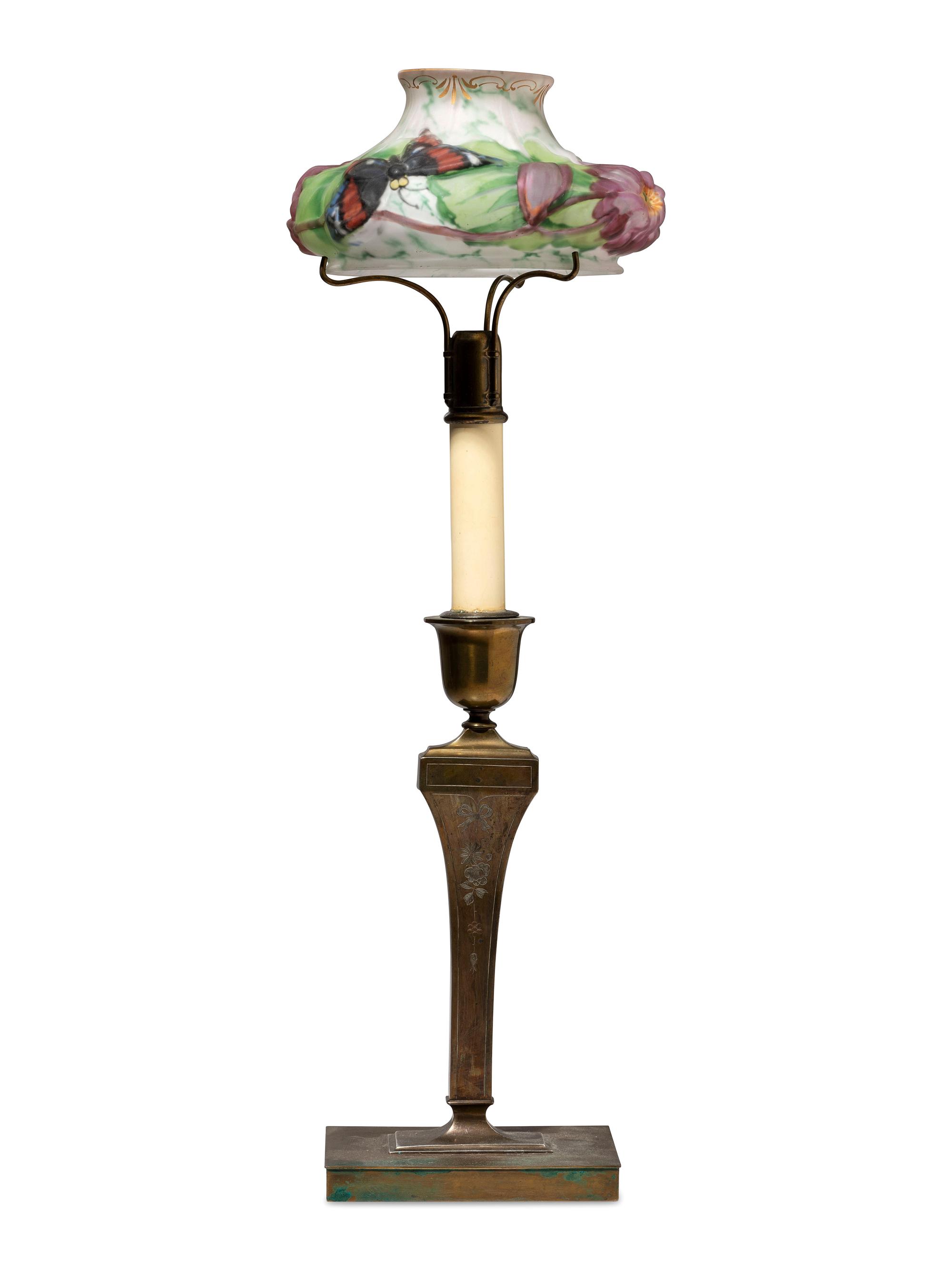 A Reverse-Painted Glass 'Butterfly' Lamp