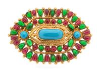 A Chanel Multicolor Gripoix and Goldtone Brooch, 3" x 2.5".
