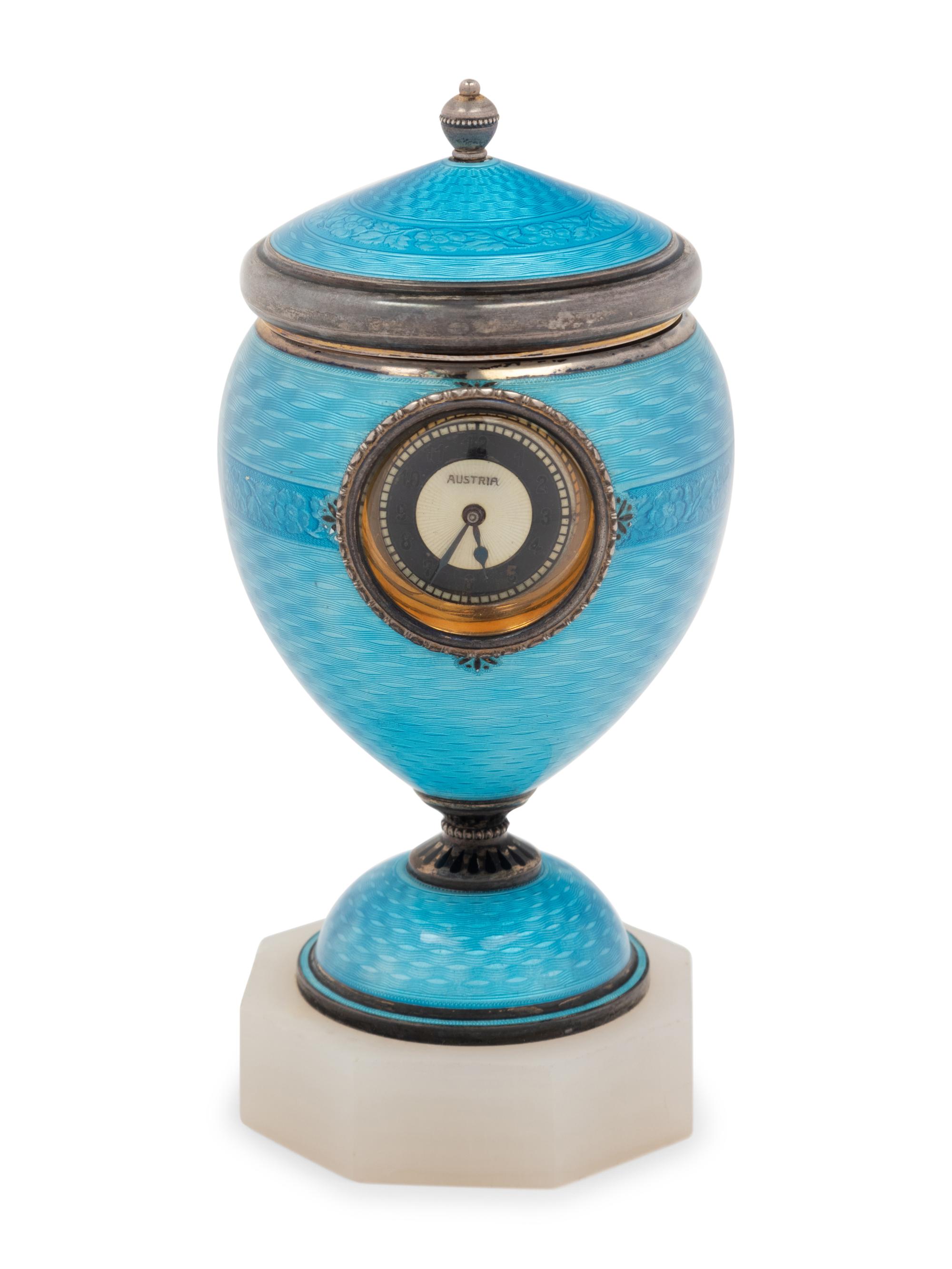 An Austrian Guilloché Enamel Silver Clock