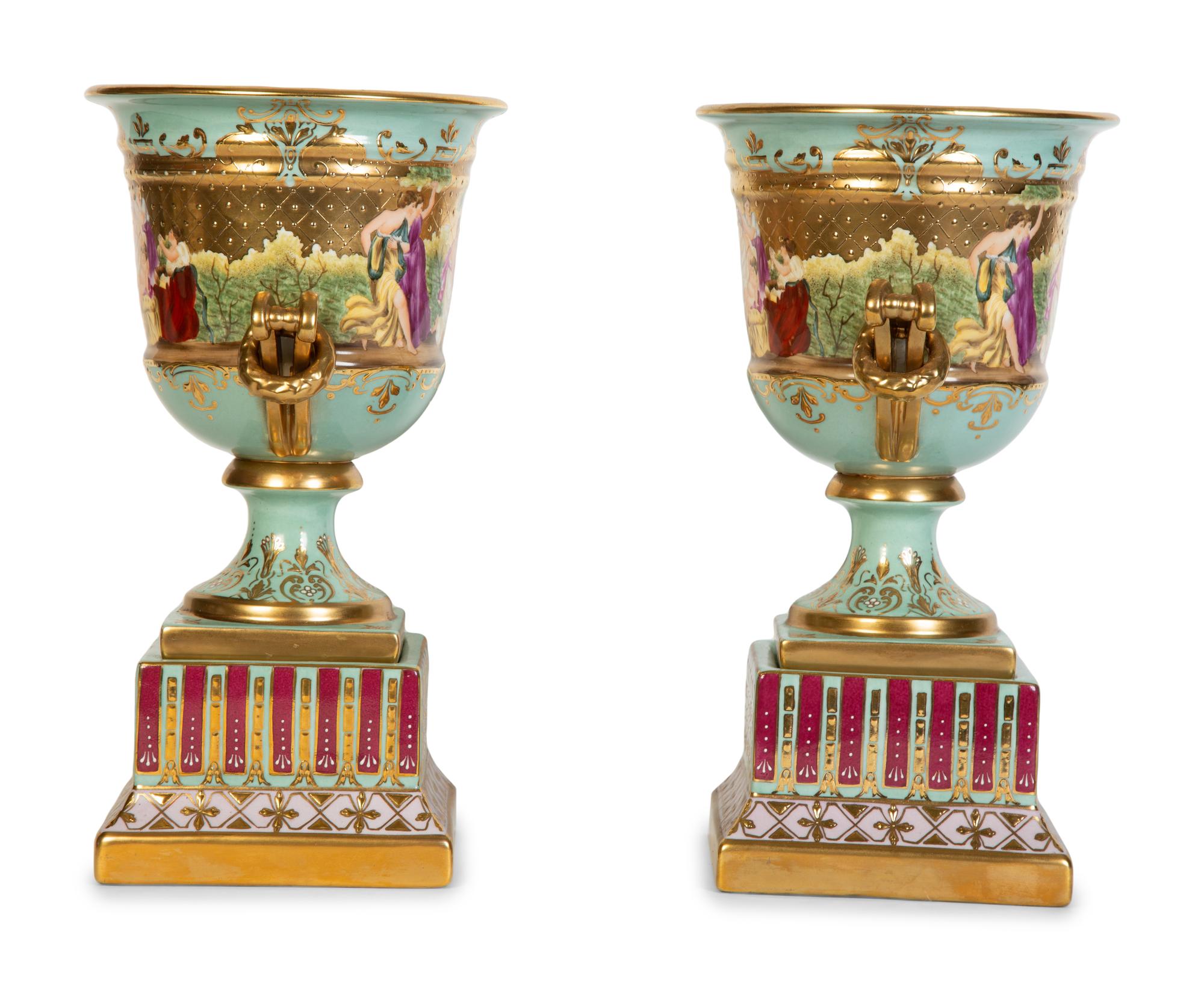 A Pair of Vienna Porcelain Urns with Classical Scenes
