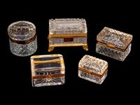 Five French Cut-Glass Boxes