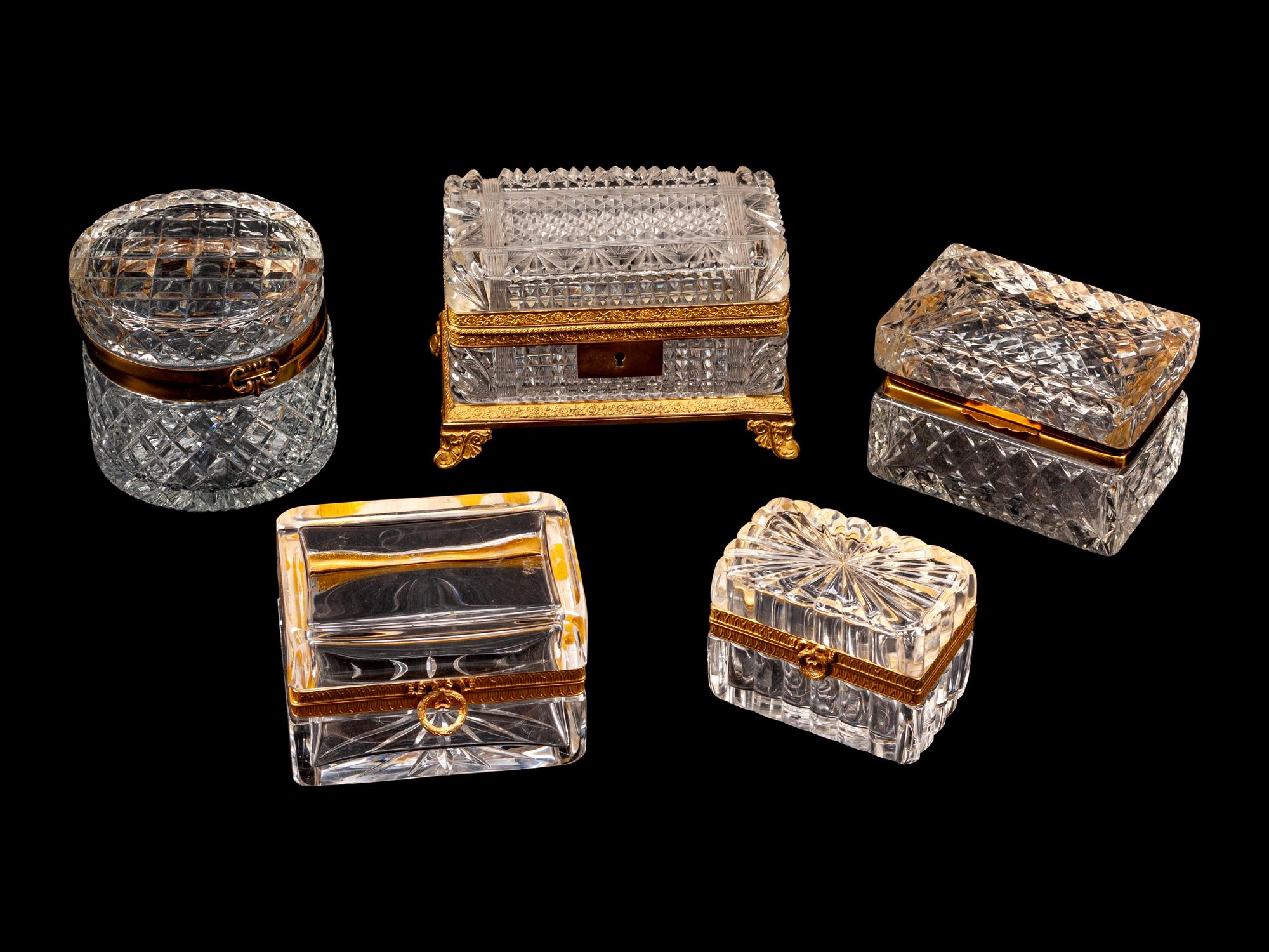 Five French Cut-Glass Boxes