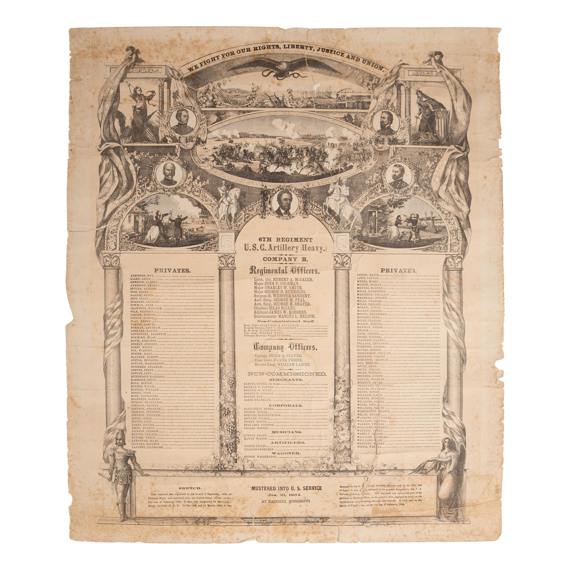 [African Americana] Commemorative Roster of Co. B, 6th Regiment, United States Colored Heavy Artillery