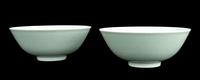 A Pair of Incised Celadon Glazed Porcelain Bowls