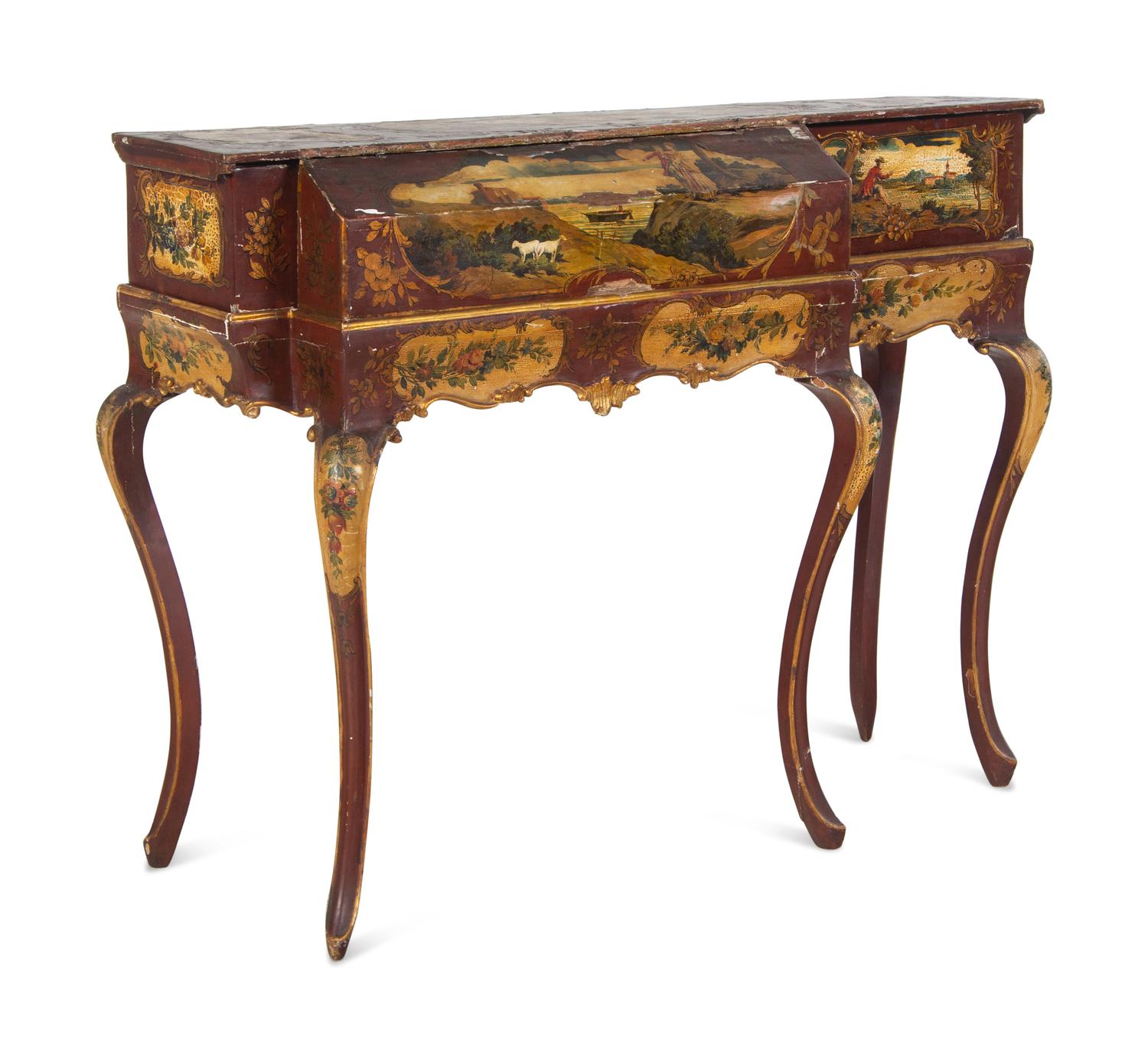 A Rococo Style Painted Zither on Stand