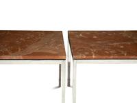 A Pair of Contemporary Chrome and Rouge Marble Side Tables