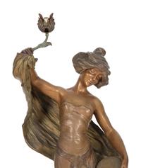 A Patinated Metal Figure of a Standing Maiden Mounted as a Lamp