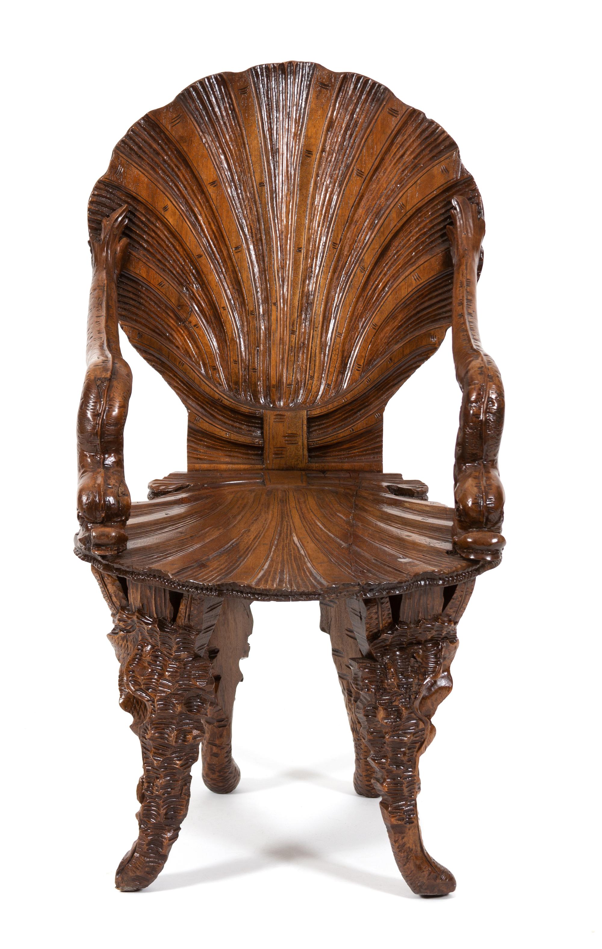 A Venetian Carved Walnut Grotto Armchair Height 33 1/4 inches. — LATE 19TH CENTURY