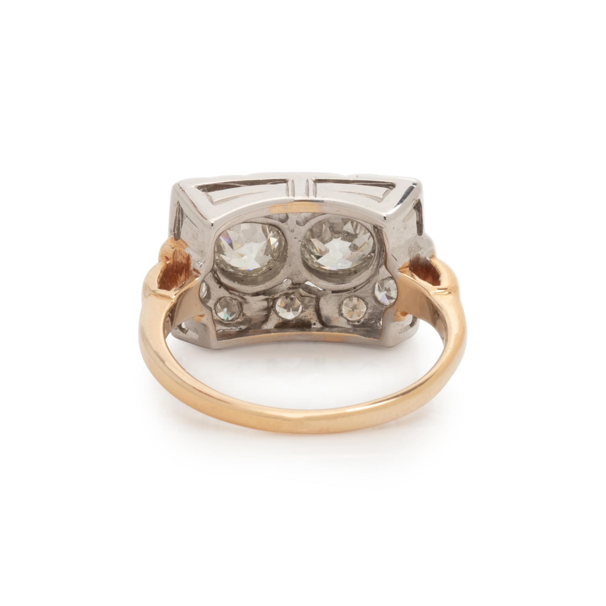 YELLOW GOLD, PLATINUM, AND DIAMOND RING