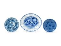 Three Chinese and Japanese Blue and White Porcelain Dishes