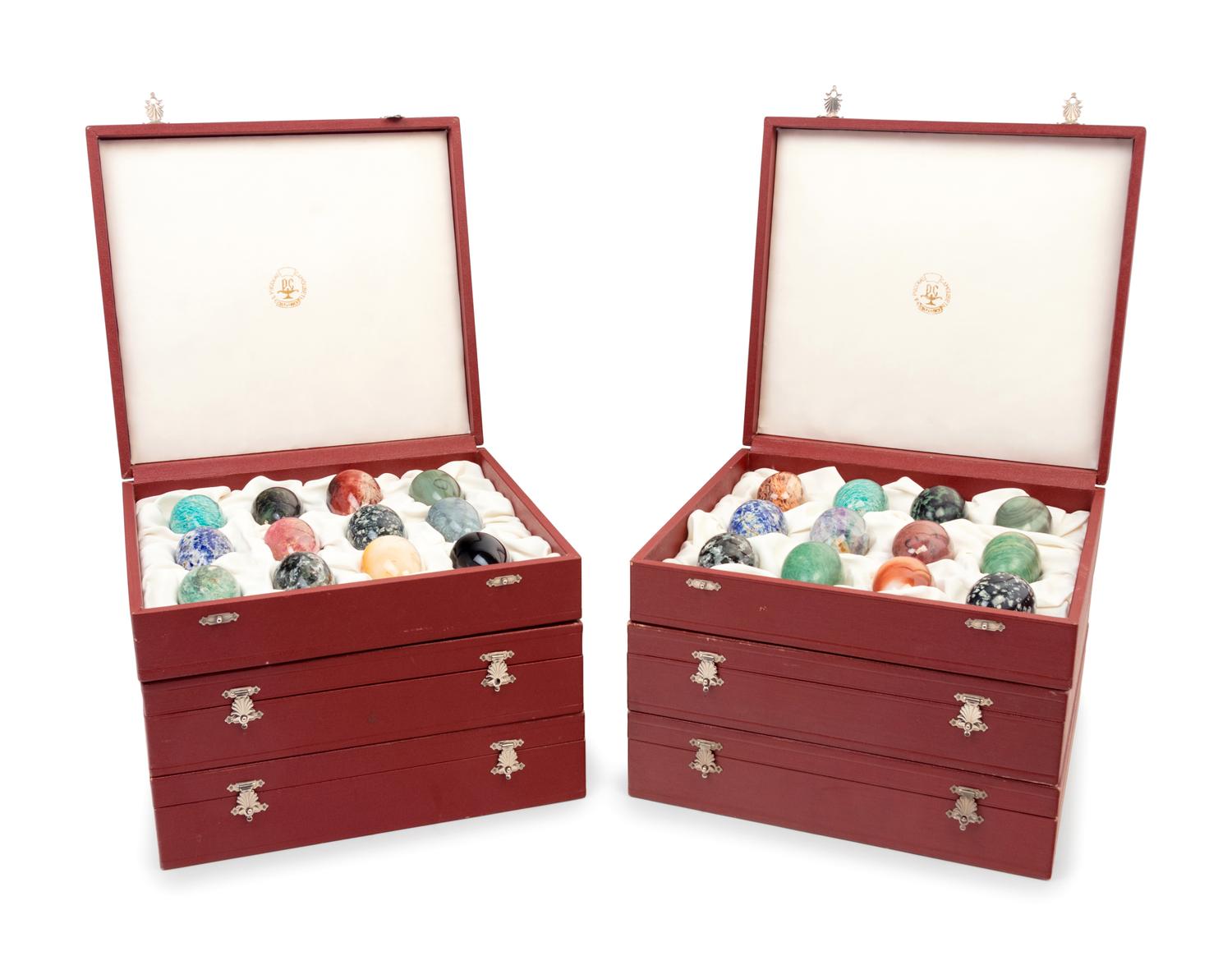 A Collection of Sixty-Six Russian Hardstone and Semi-Precious Stone Eggs