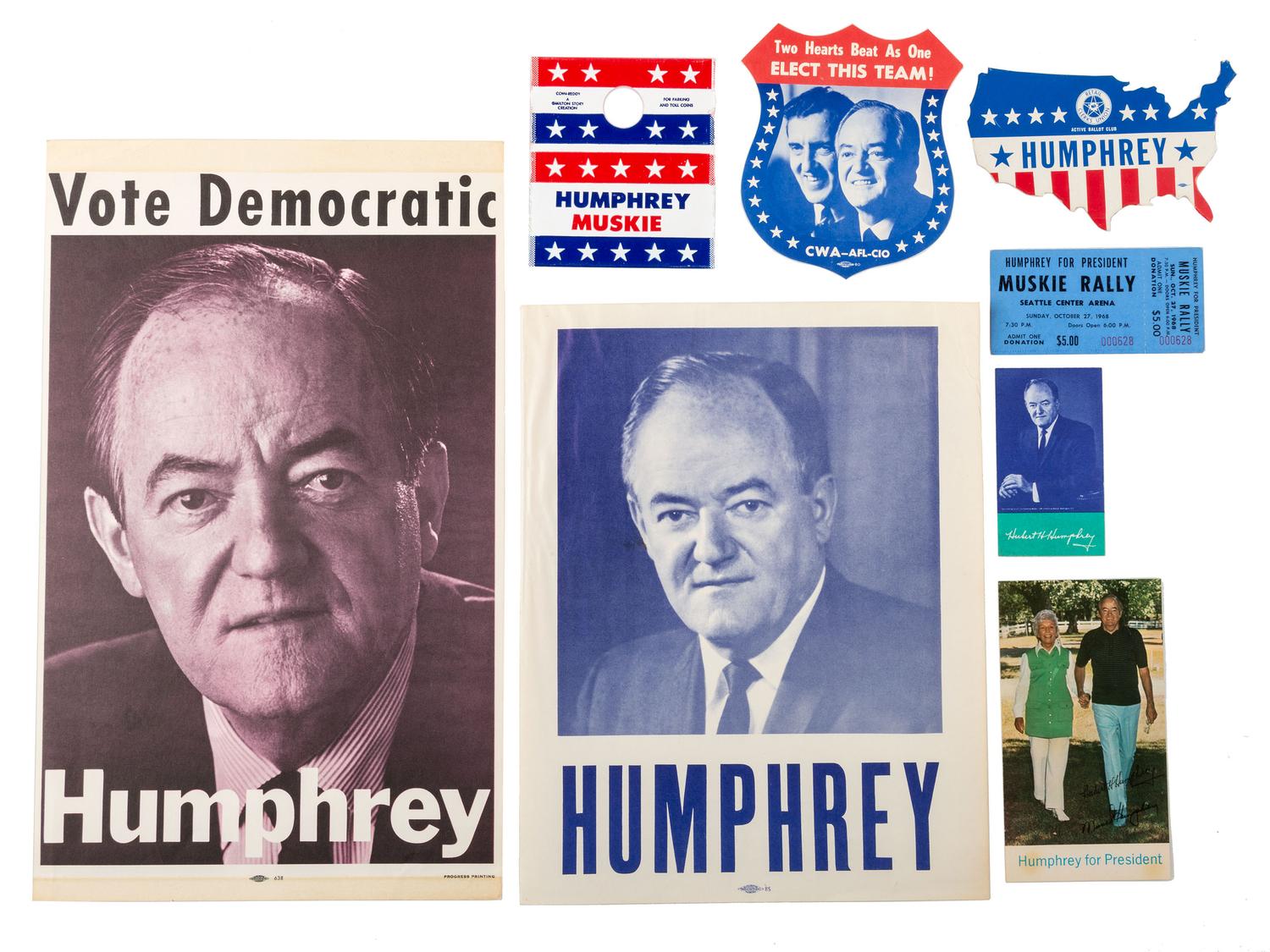 [DEMOCRATIC PARTY]. A group of tickets, pamphlets, and other campaign ephemera from the Hubert Humphrey, Eugene McCarthy, and George McGovern campaigns, comprising: