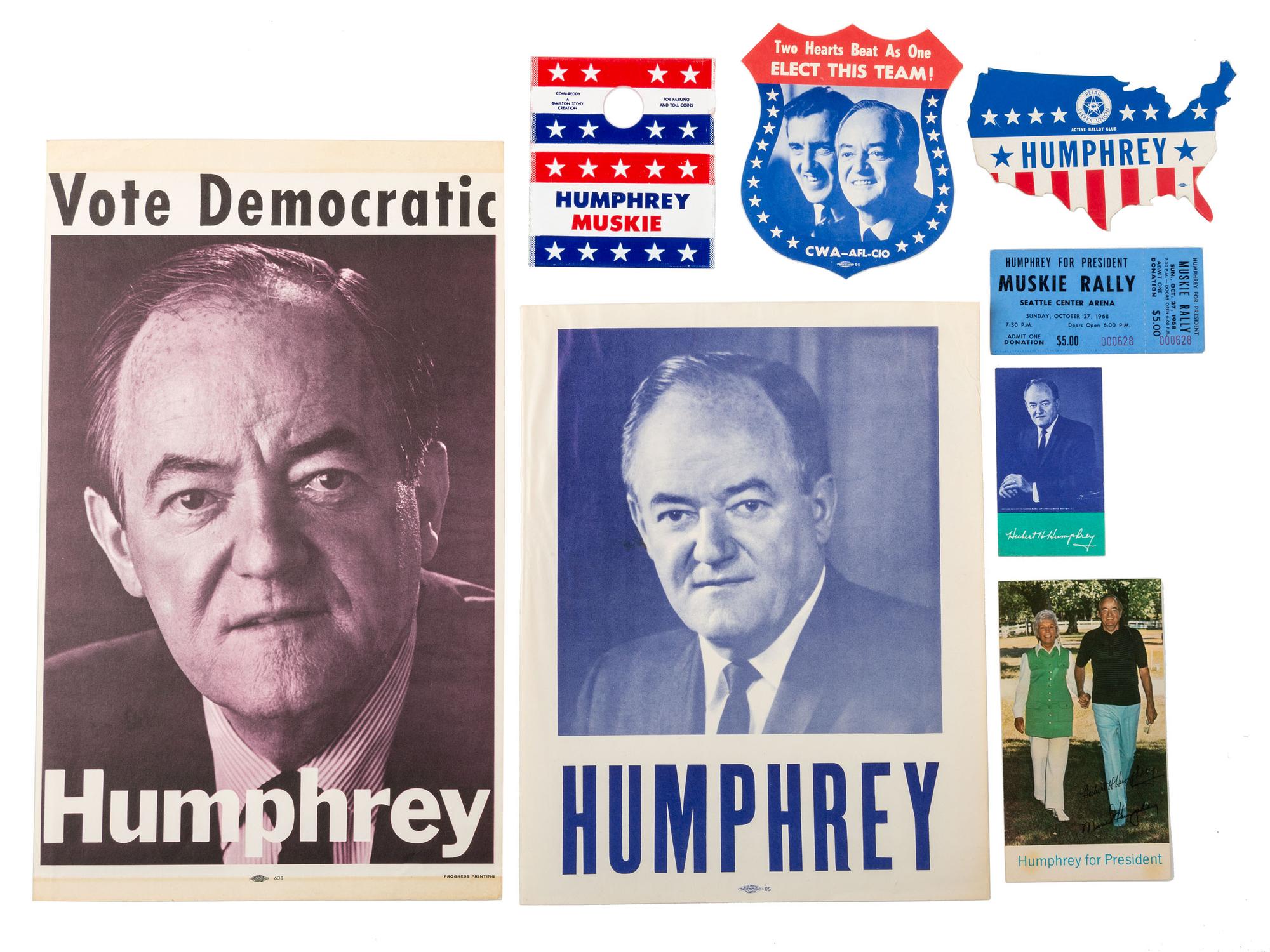 [DEMOCRATIC PARTY]. A group of tickets, pamphlets, and other campaign ephemera from the Hubert Humphrey, Eugene McCarthy, and George McGovern campaigns, comprising: