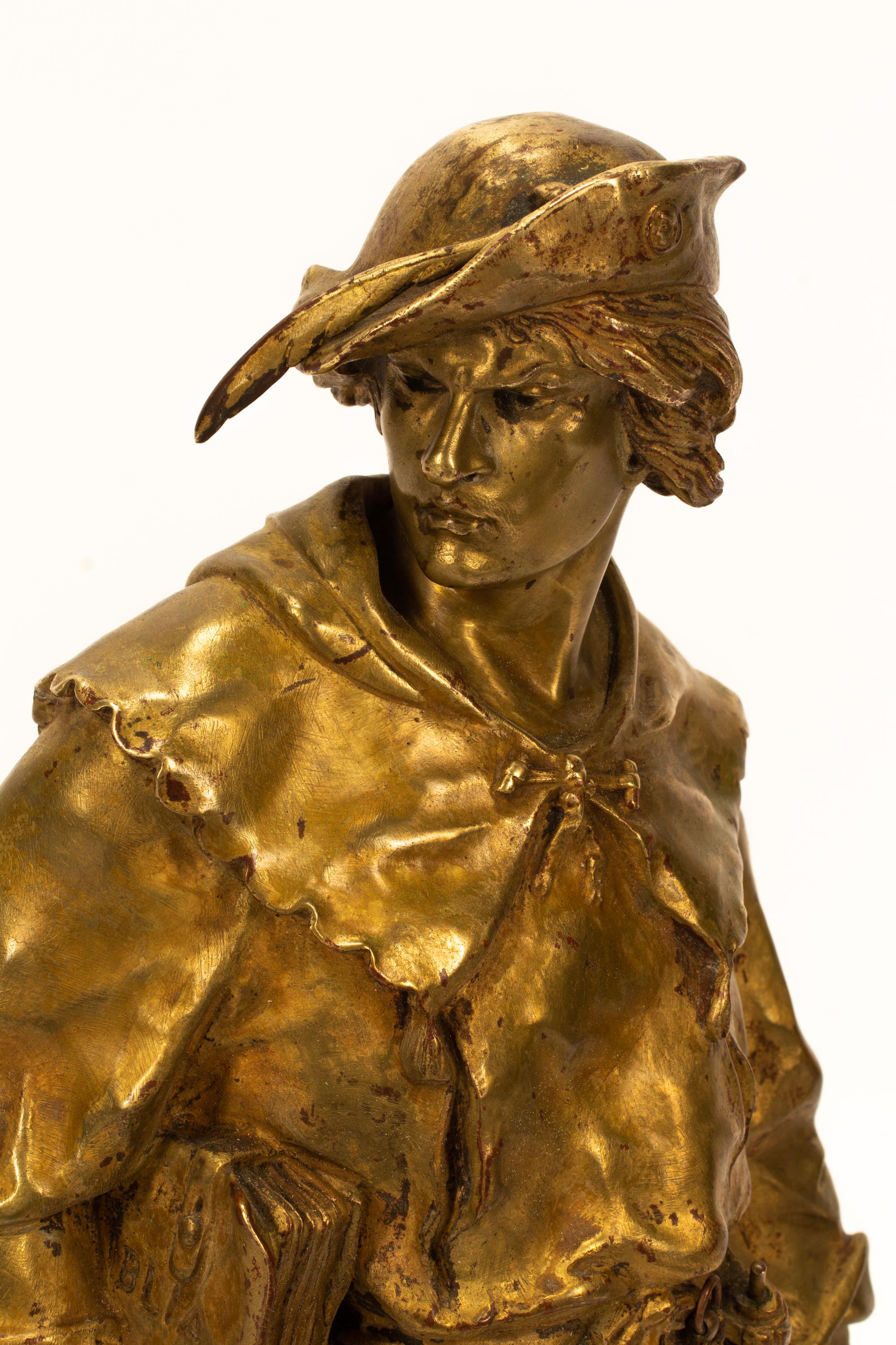 After Emile-Louis Picault 19th Century Escholier gilt bronze