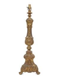 A Continental Chased Brass Pricket-Style Table Lamp