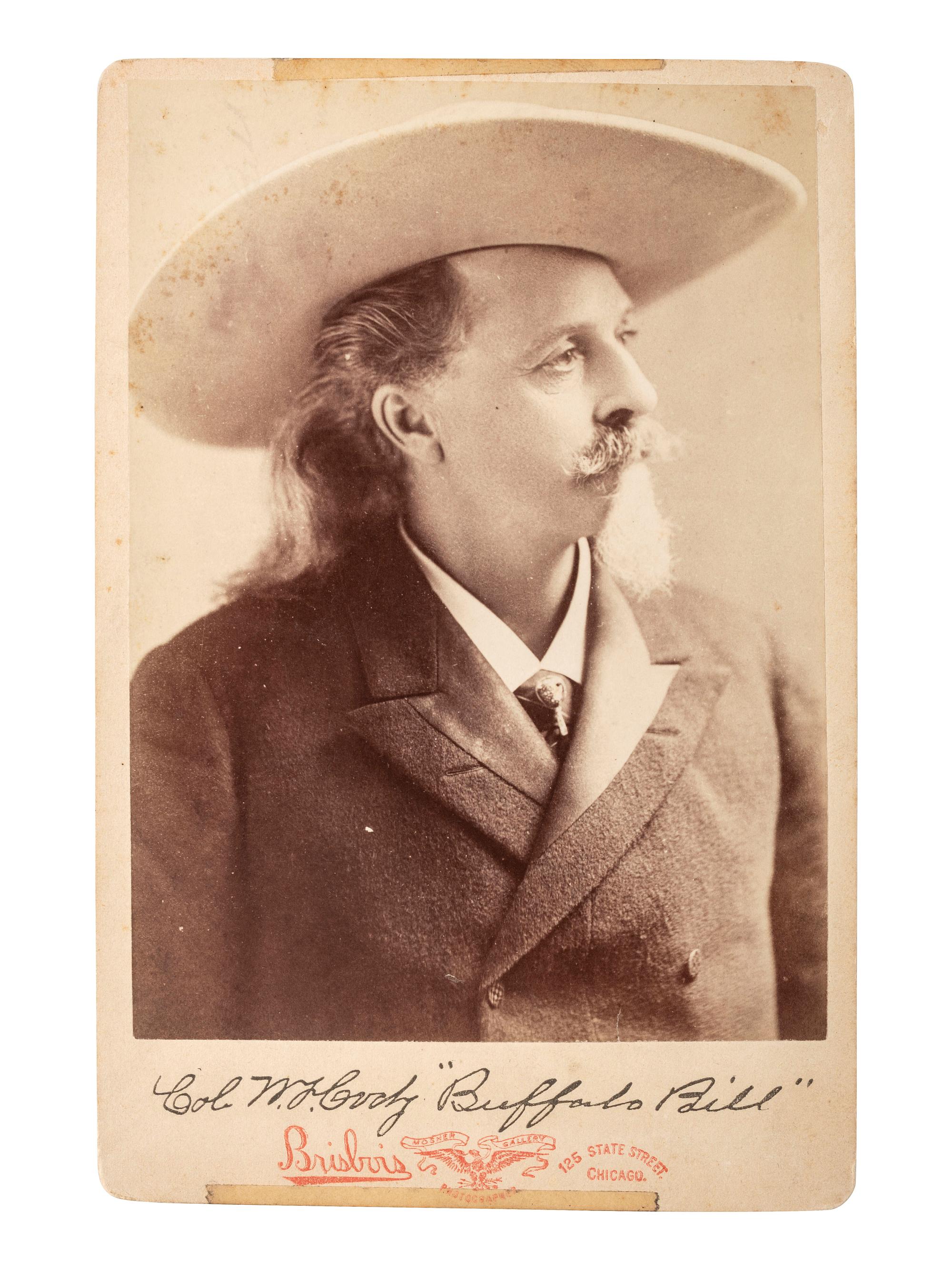 [WILD WEST SHOWS]. BRISBOIS, photographer. Cabinet card of William F "Buffalo Bill" Cody. Chicago, IL.