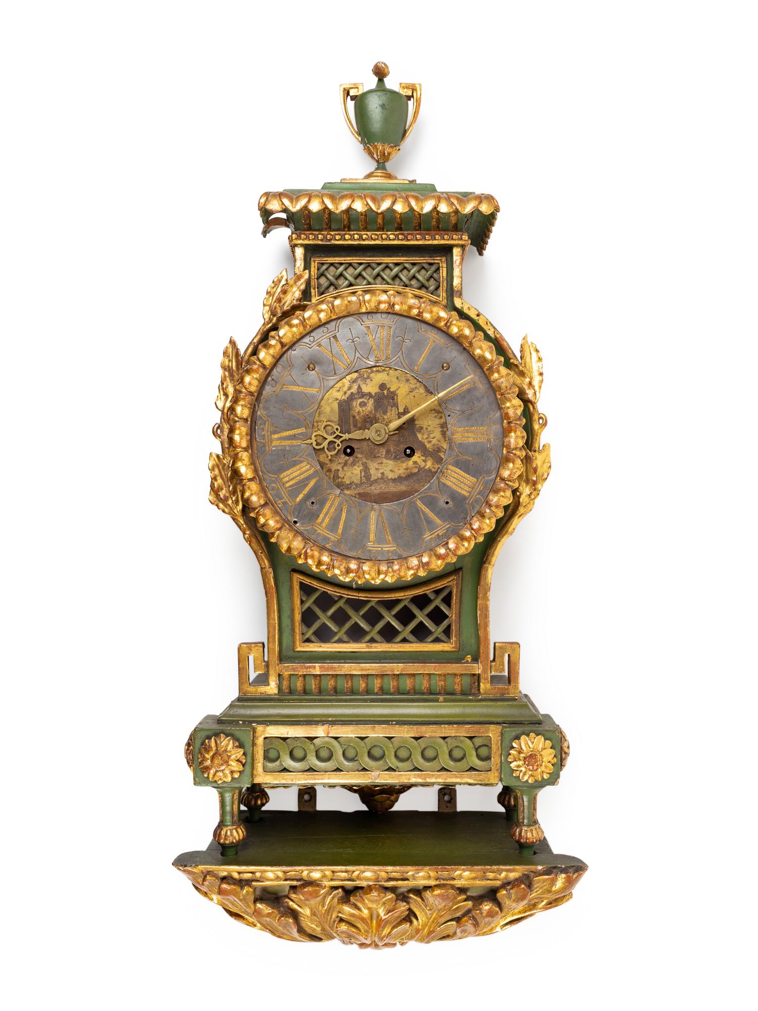 A Swedish Neoclassical Painted Bracket Clock and Bracket — THE CLOCK EARLY 19TH CENTURY