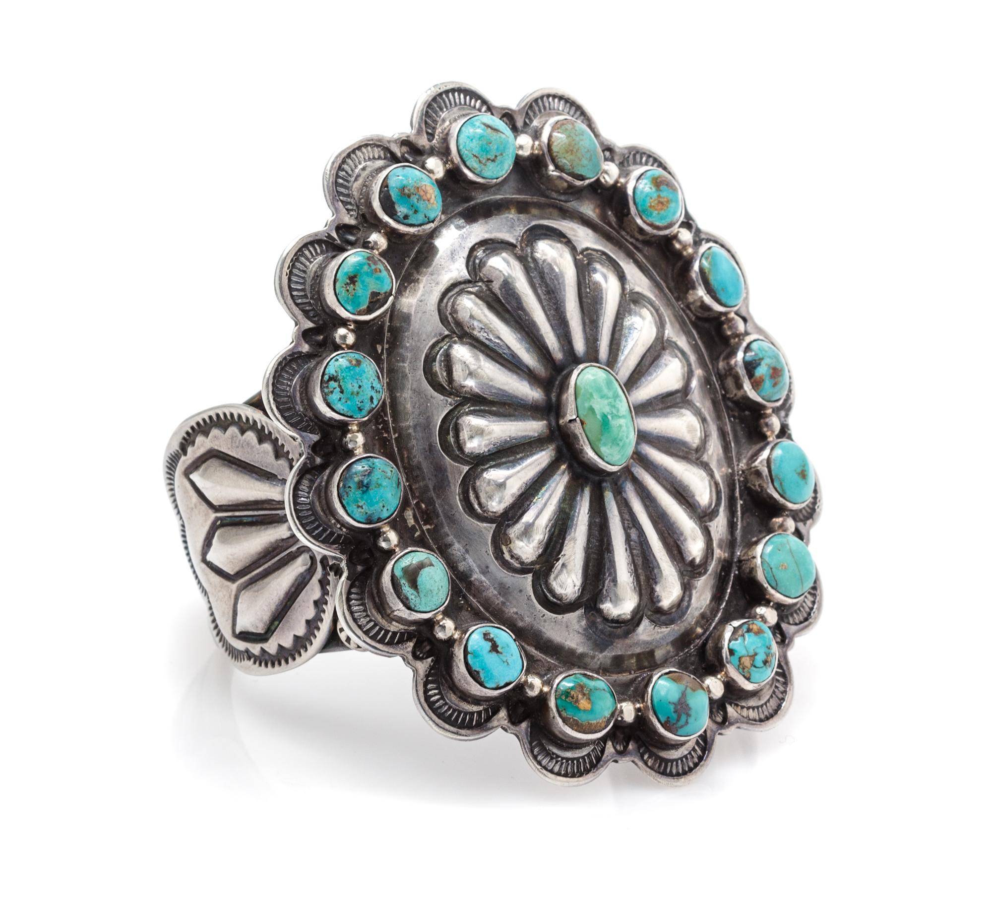 A Silver and Turquoise Cuff Bracelet, Native American, 54.45 dwts.