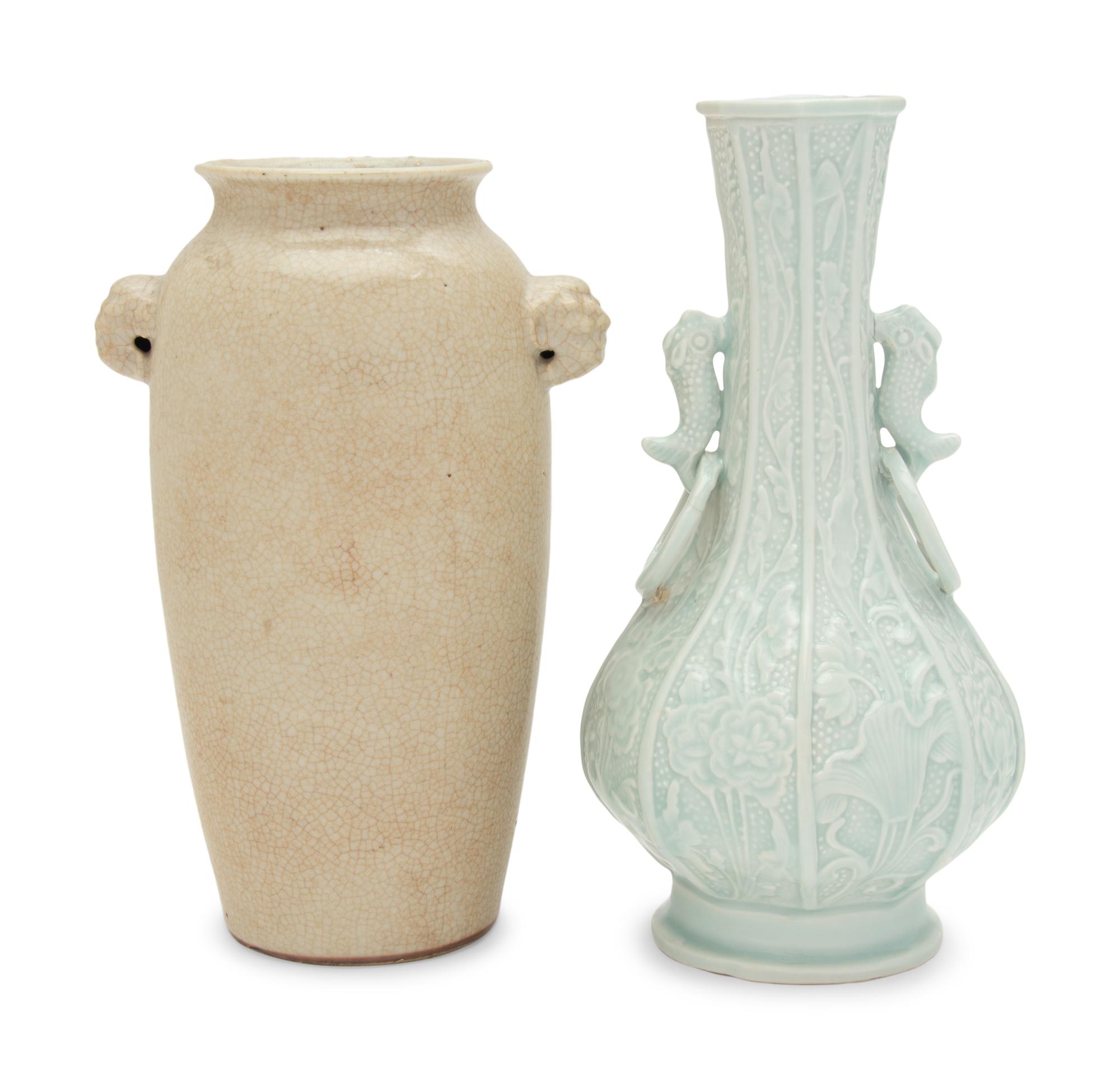 Two Chinese Monochrome Glazed Porcelain Vases