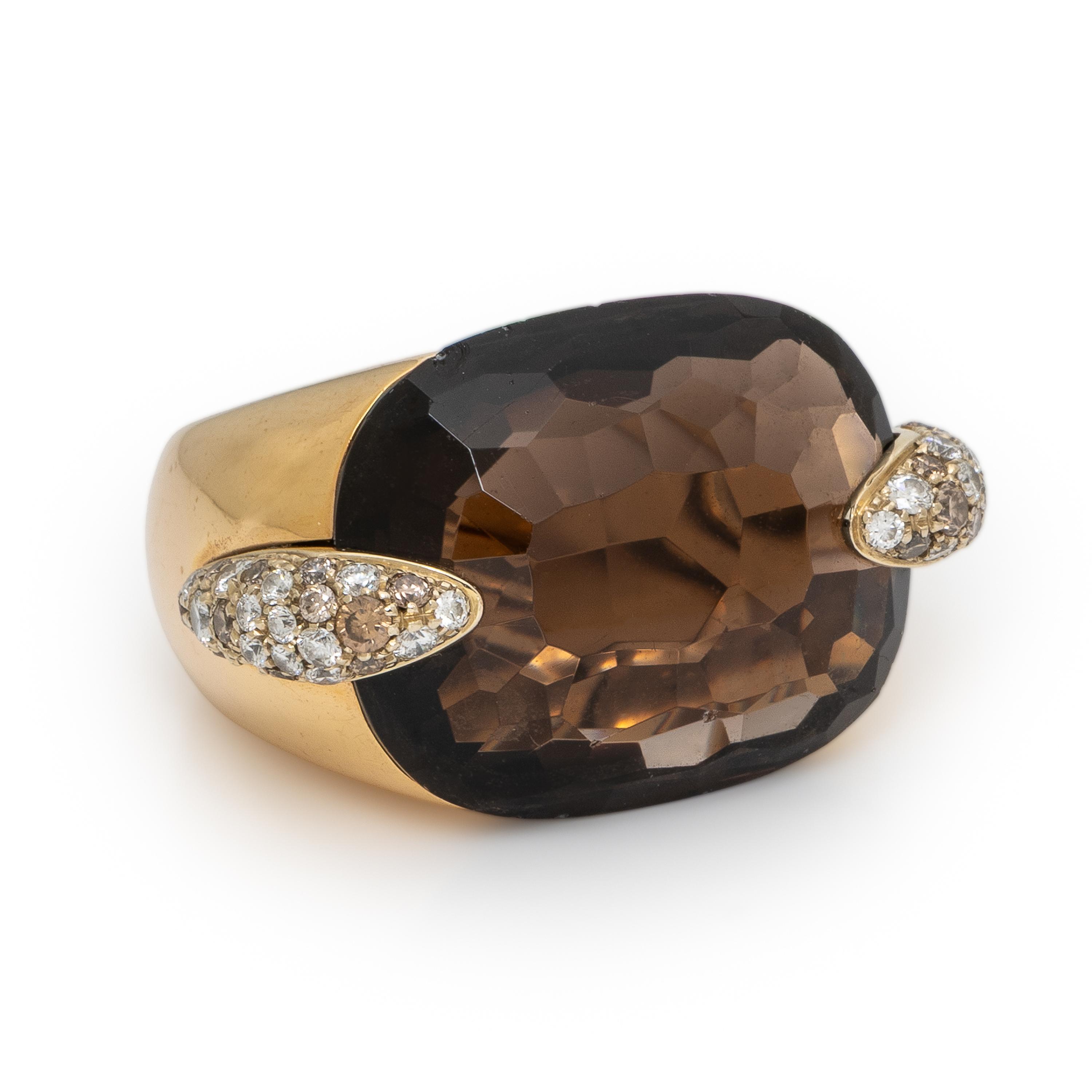 Pomellato, 'Pin Up', Smoky Quartz, Diamond, and Yellow Gold Ring
