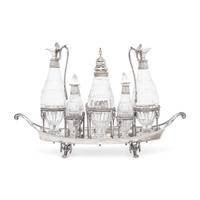 A George III Silver and Cut Glass Cruet Set