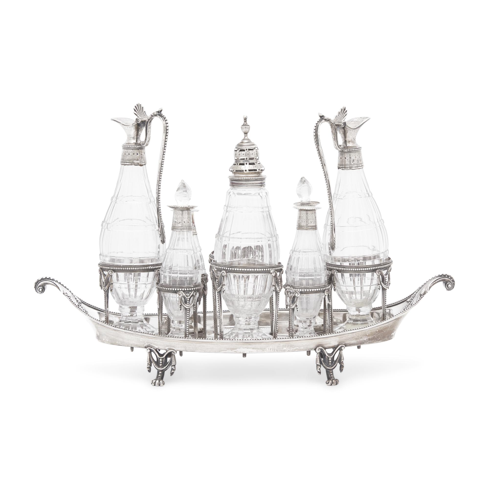 A George III Silver and Cut Glass Cruet Set