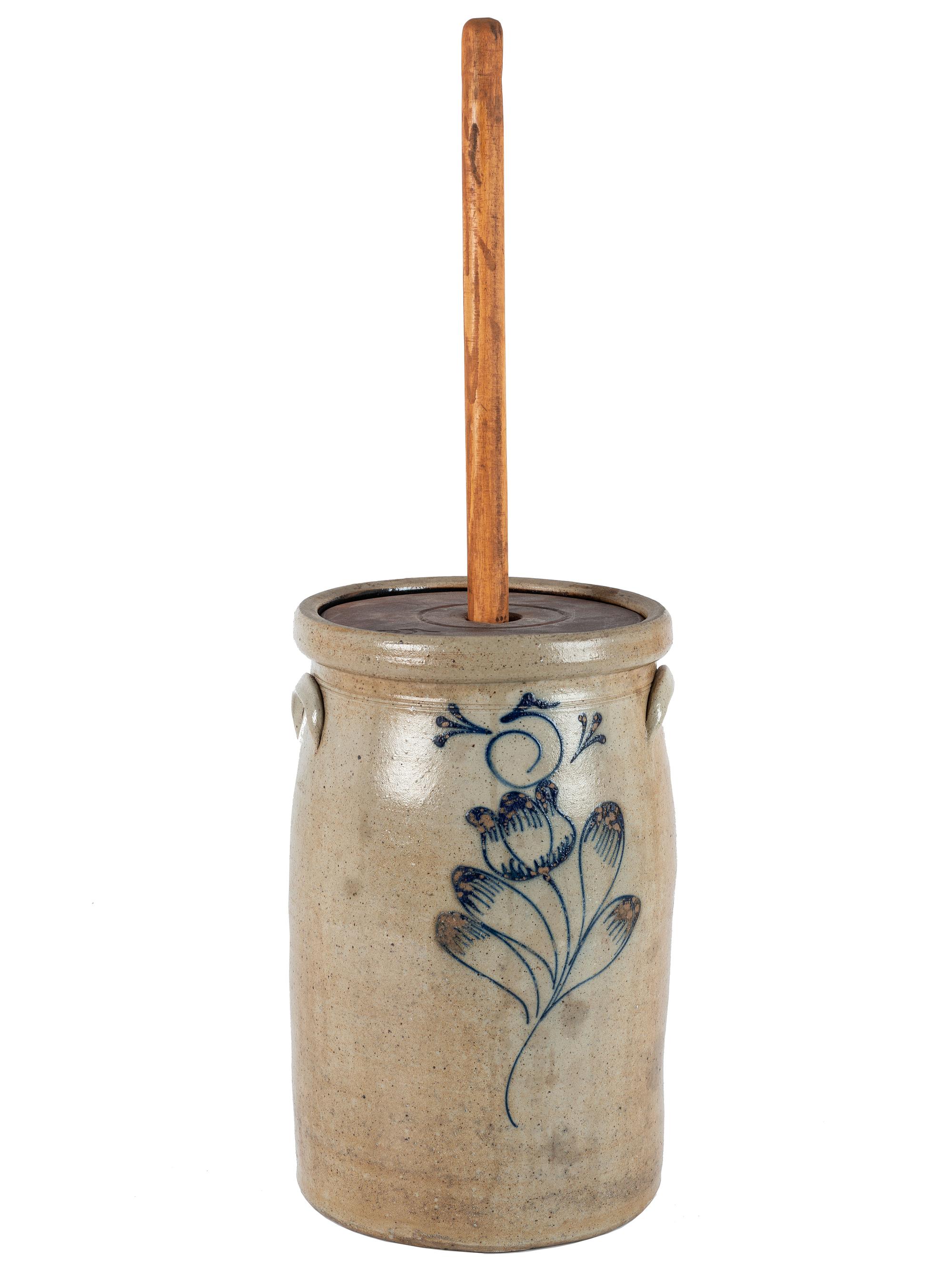 A New York Cobalt-Decorated Five-Gallon Stoneware Churn
