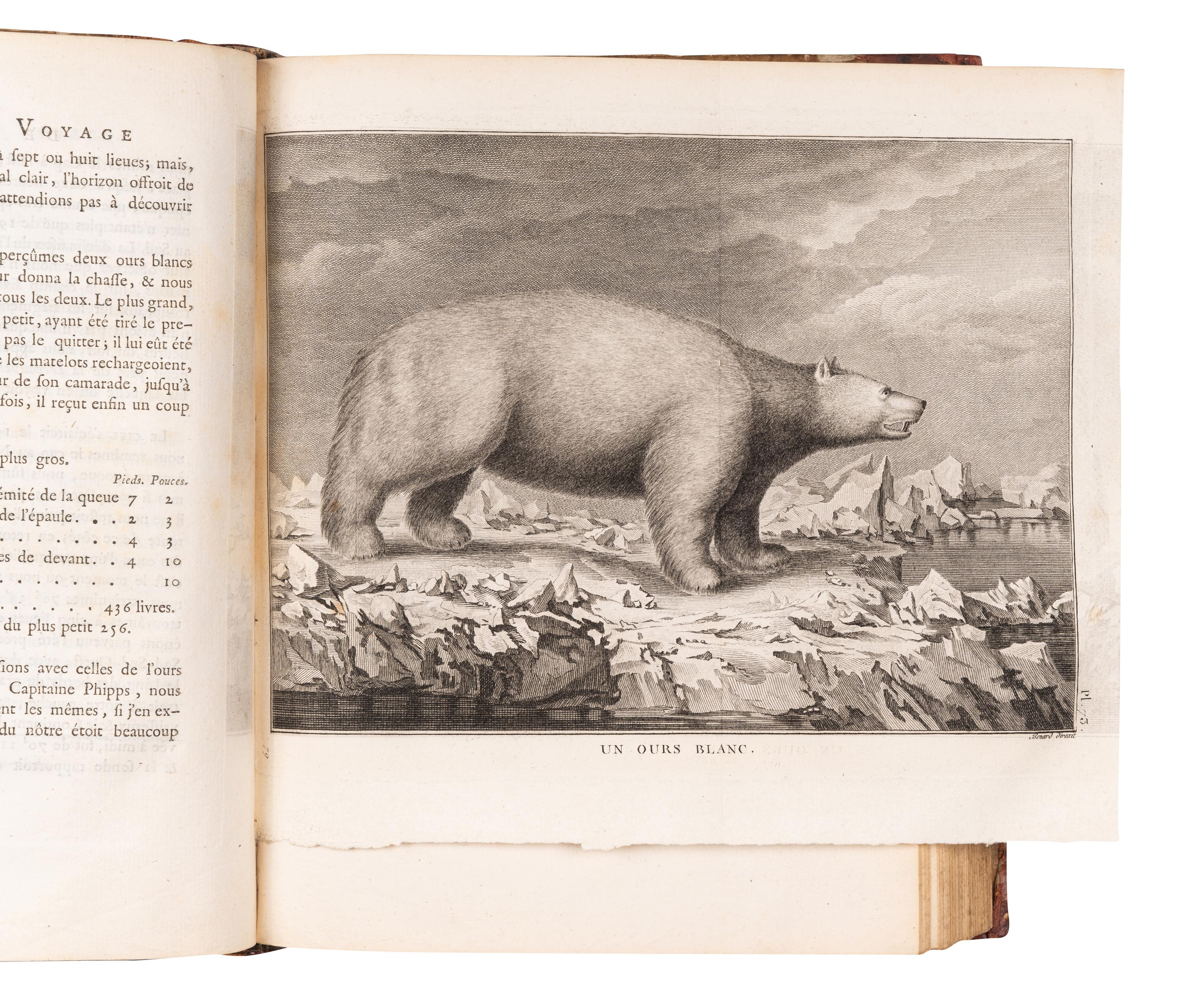 [EXPLORATION -- PACIFIC]. COOK, Capt. James (1728-1779), and Capt. James KING (1750-1784). [Third voyage]. Troisieme voyage de Cook, ou voyage a l'ocean Pacifique... pour faire des decouvertes dans l'hemisphre nord, pour determiner la position & le'tendue de la cote ouest de l'Amerique Septentrionale, sa distance de l'Asie, & resoudre la question du passage au nord. Execute sous la direction des Capitaines Cook, Clerke & Gore, sur les vaisseaux la Resolution & la Decouverte, en 1776, 1777, 1778, 1779 & 1780 . Translated from English into French by Jean Nicholas Demunier. Paris: Hotel de Thou, 1785.