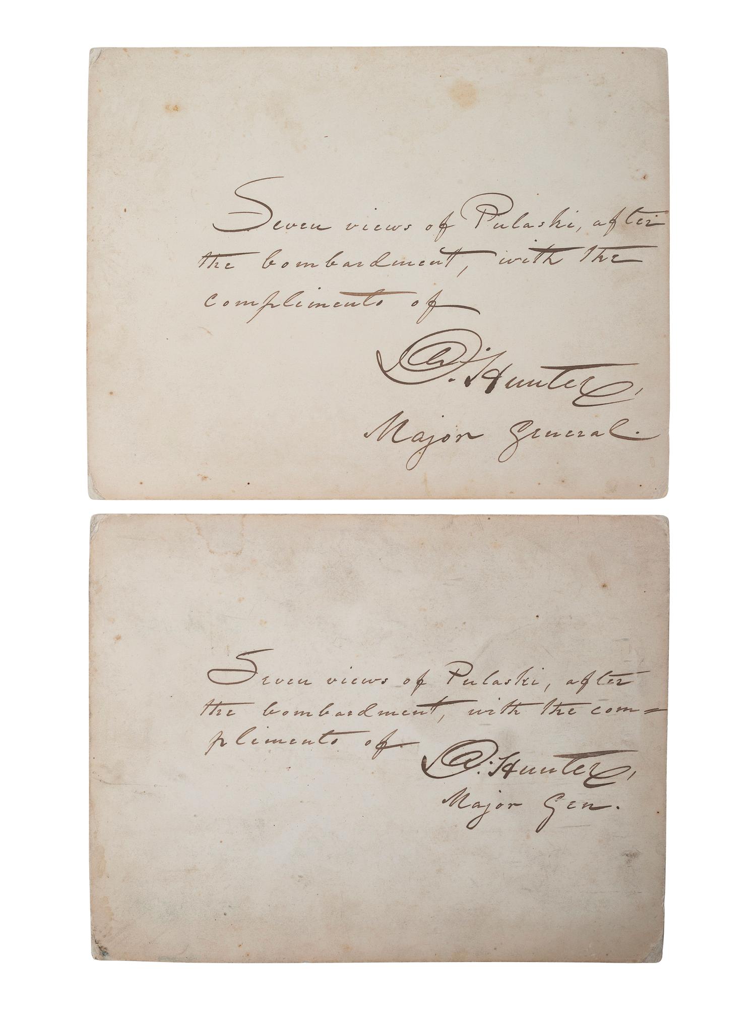 [CIVIL WAR]. HAAS, Philip, Lt., photographer. A group of 7 photographs of Fort Pulaski after the bombardment, inscribed and signed by Major General David Hunter.