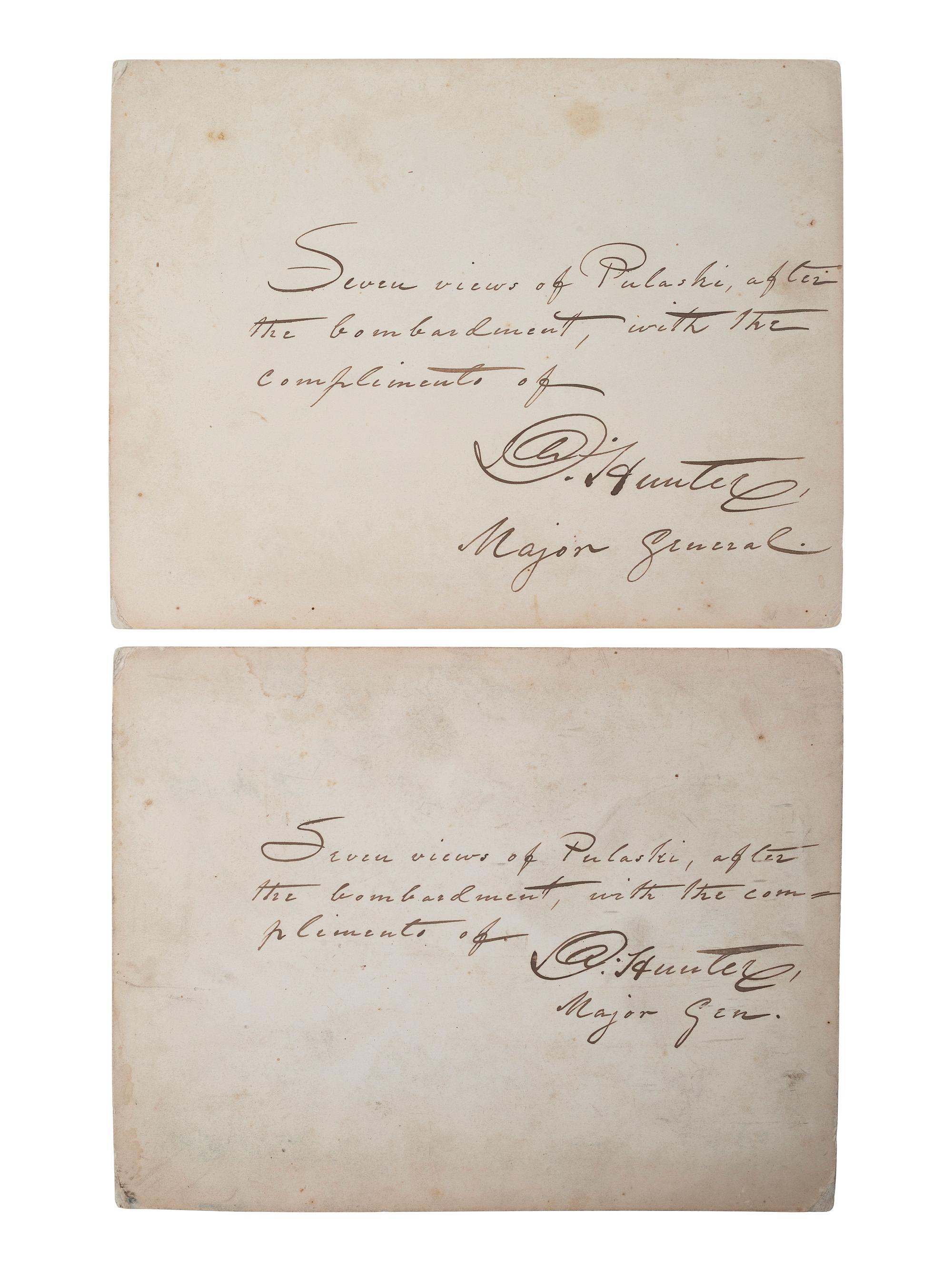 [CIVIL WAR]. HAAS, Philip, Lt., photographer. A group of 7 photographs of Fort Pulaski after the bombardment, inscribed and signed by Major General David Hunter.