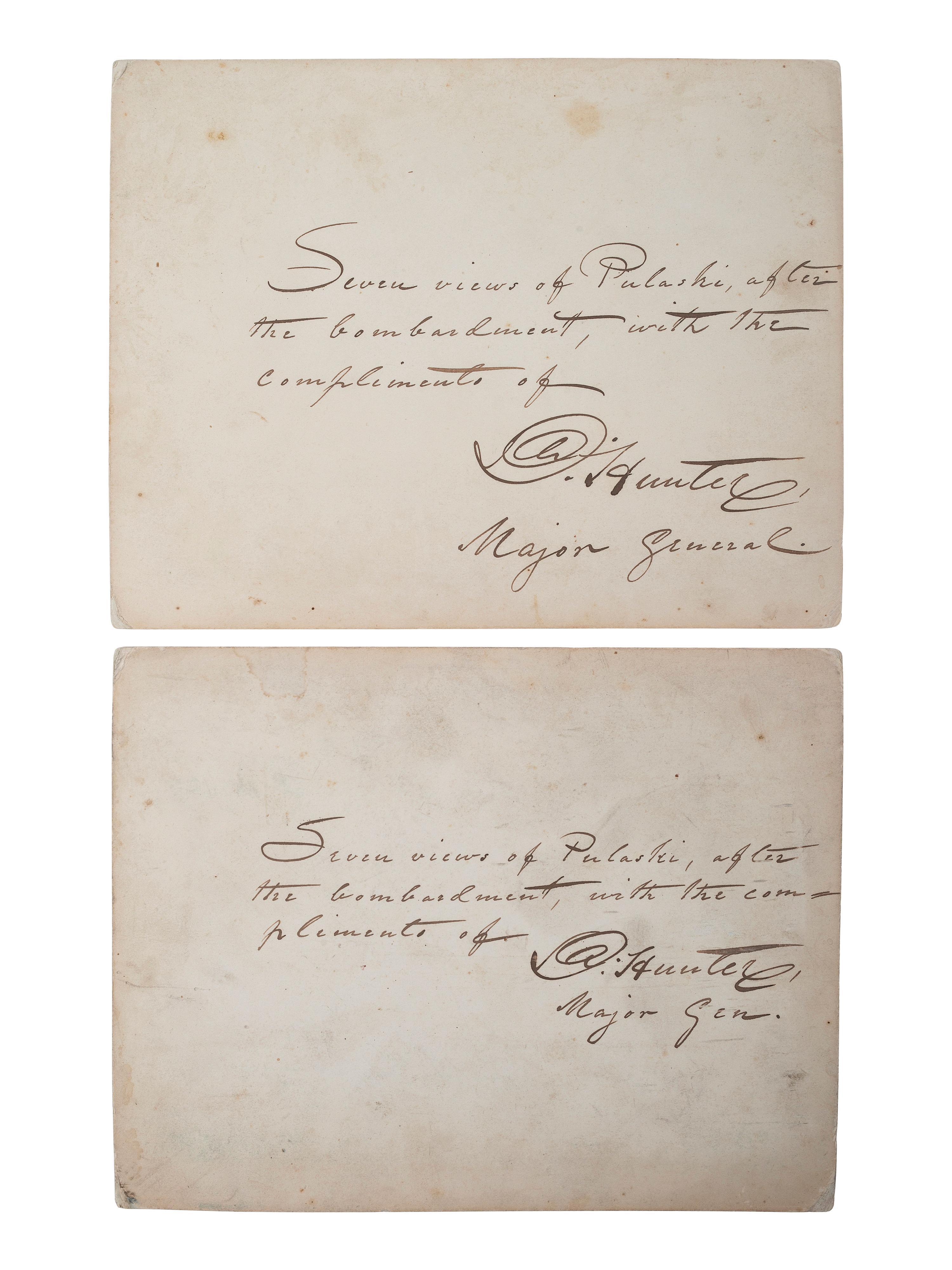 [CIVIL WAR]. HAAS, Philip, Lt., photographer. A group of 7 photographs of Fort Pulaski after the bombardment, inscribed and signed by Major General David Hunter.