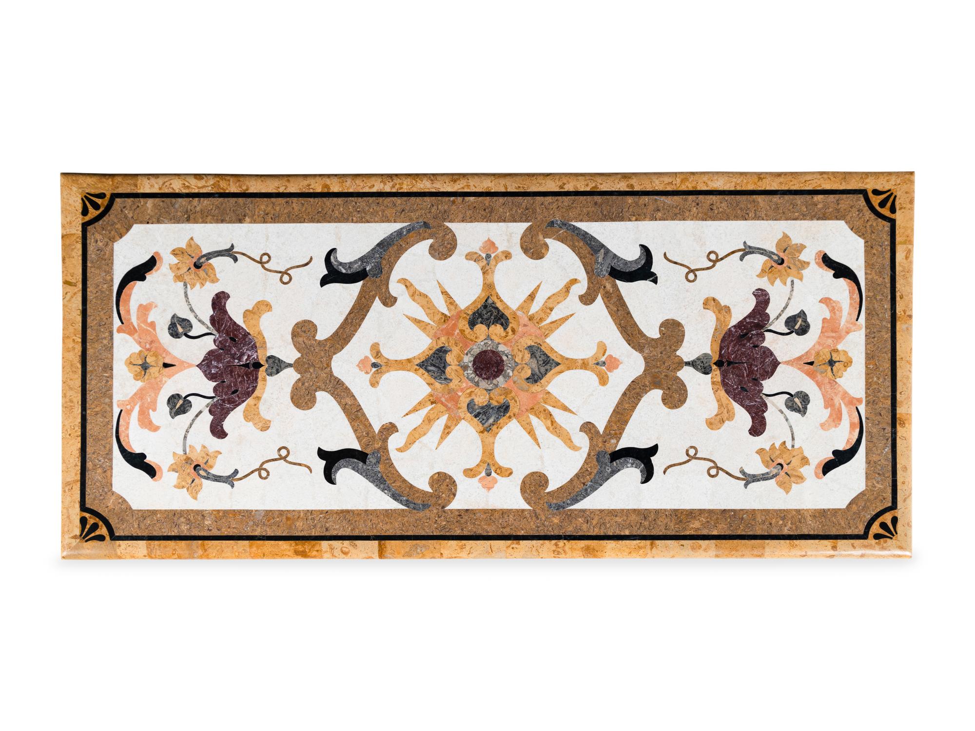 A Continental Giltwood and Inlaid Marble-Top Low Table