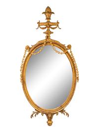 A George III Style Carved Giltwood Oval Mirror — 19TH CENTURY