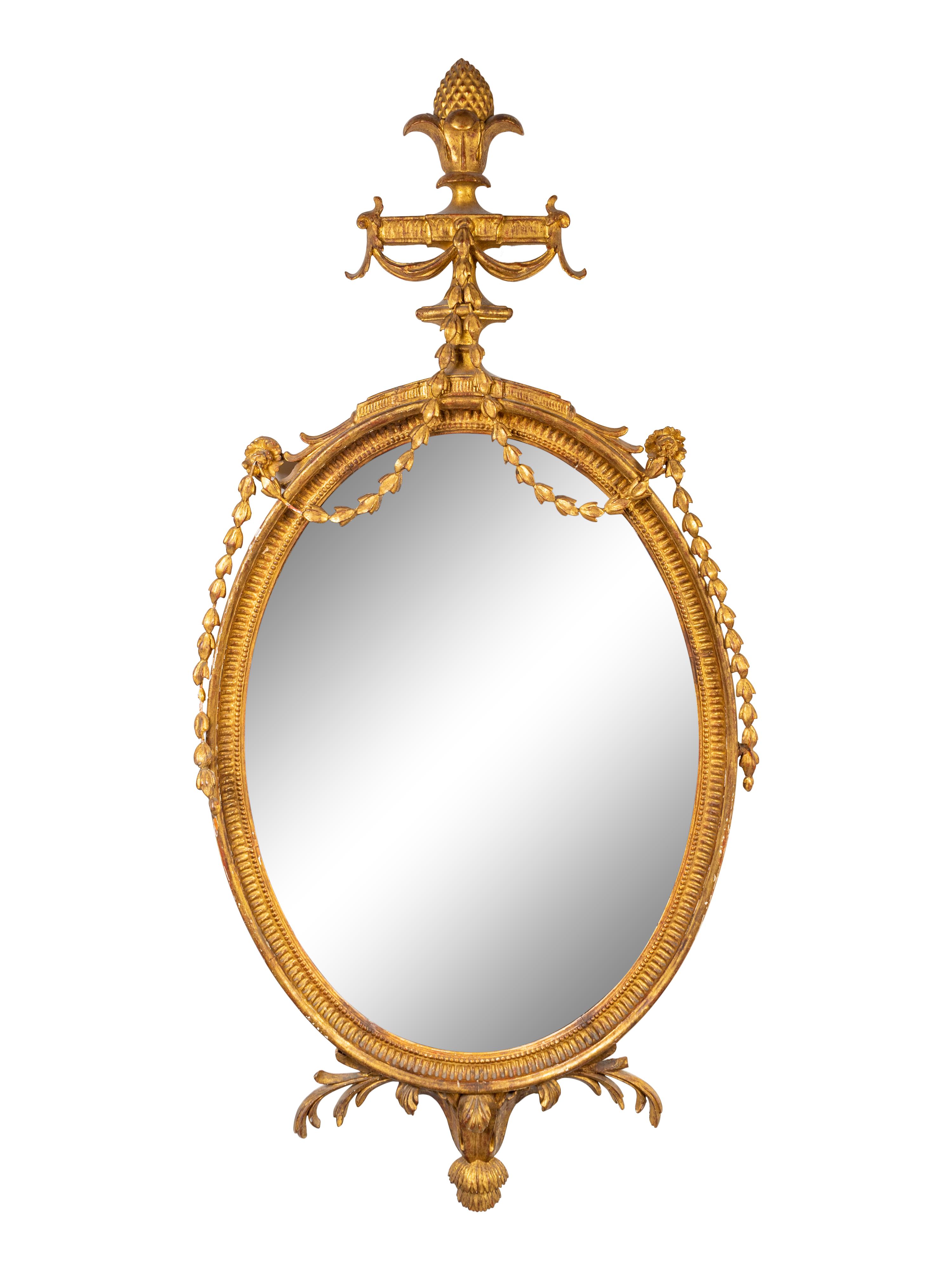 A George III Style Carved Giltwood Oval Mirror — 19TH CENTURY
