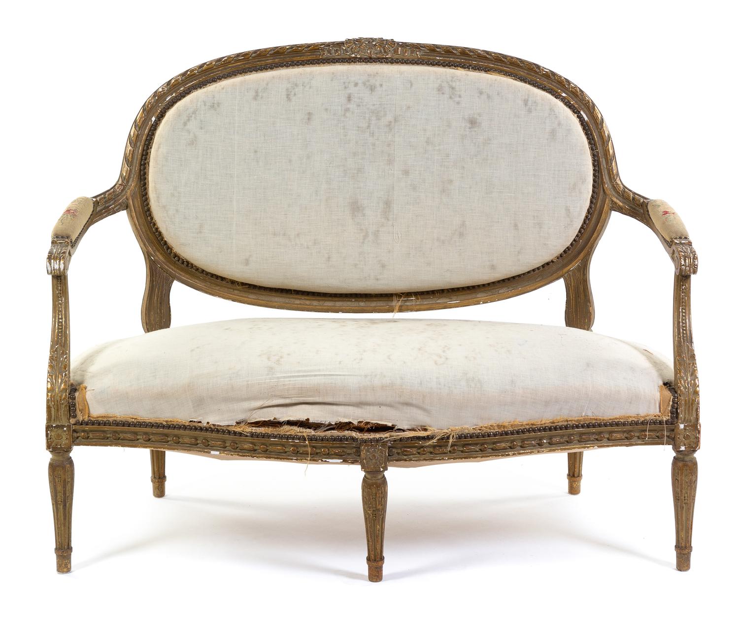 A Louis XVI Style Giltwood Settee Height 38 x width 49 1/4 x depth 23 1/2 inches. — LATE 19TH CENTURY
