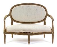 A Louis XVI Style Giltwood Settee Height 38 x width 49 1/4 x depth 23 1/2 inches. — LATE 19TH CENTURY