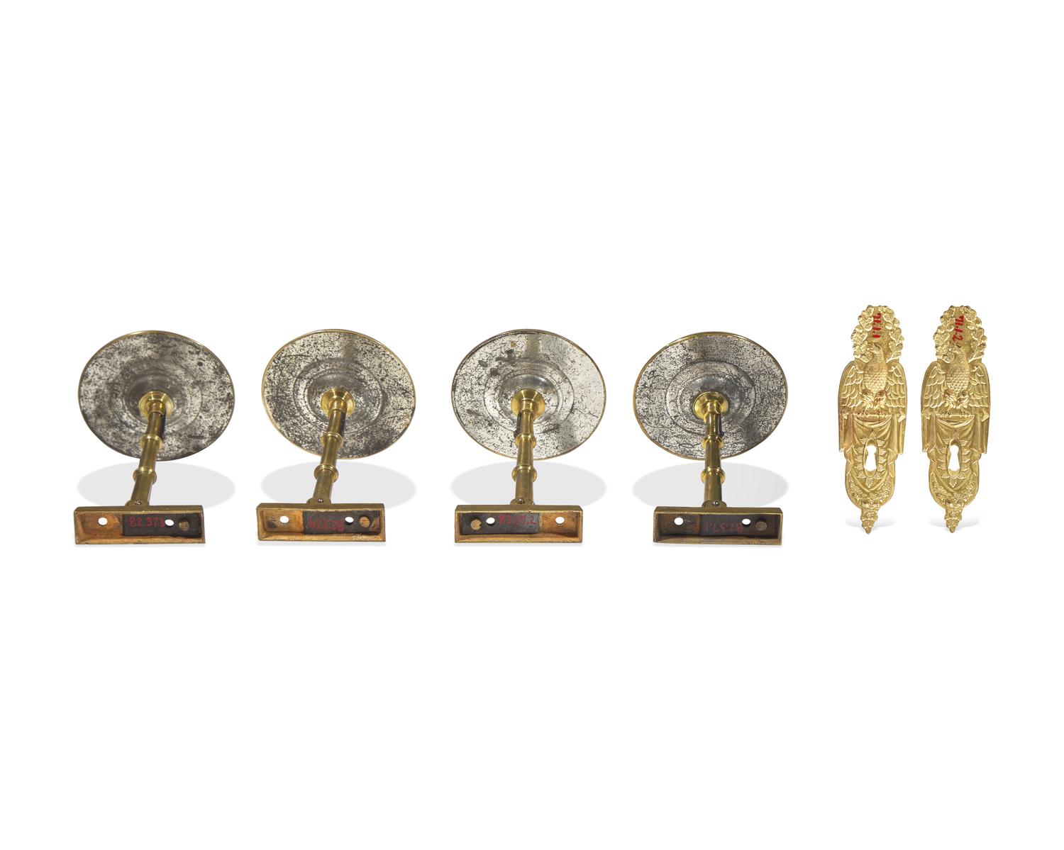 Four Classical Gilt-Brass Eagle-Decorated Drapery Tiebacks