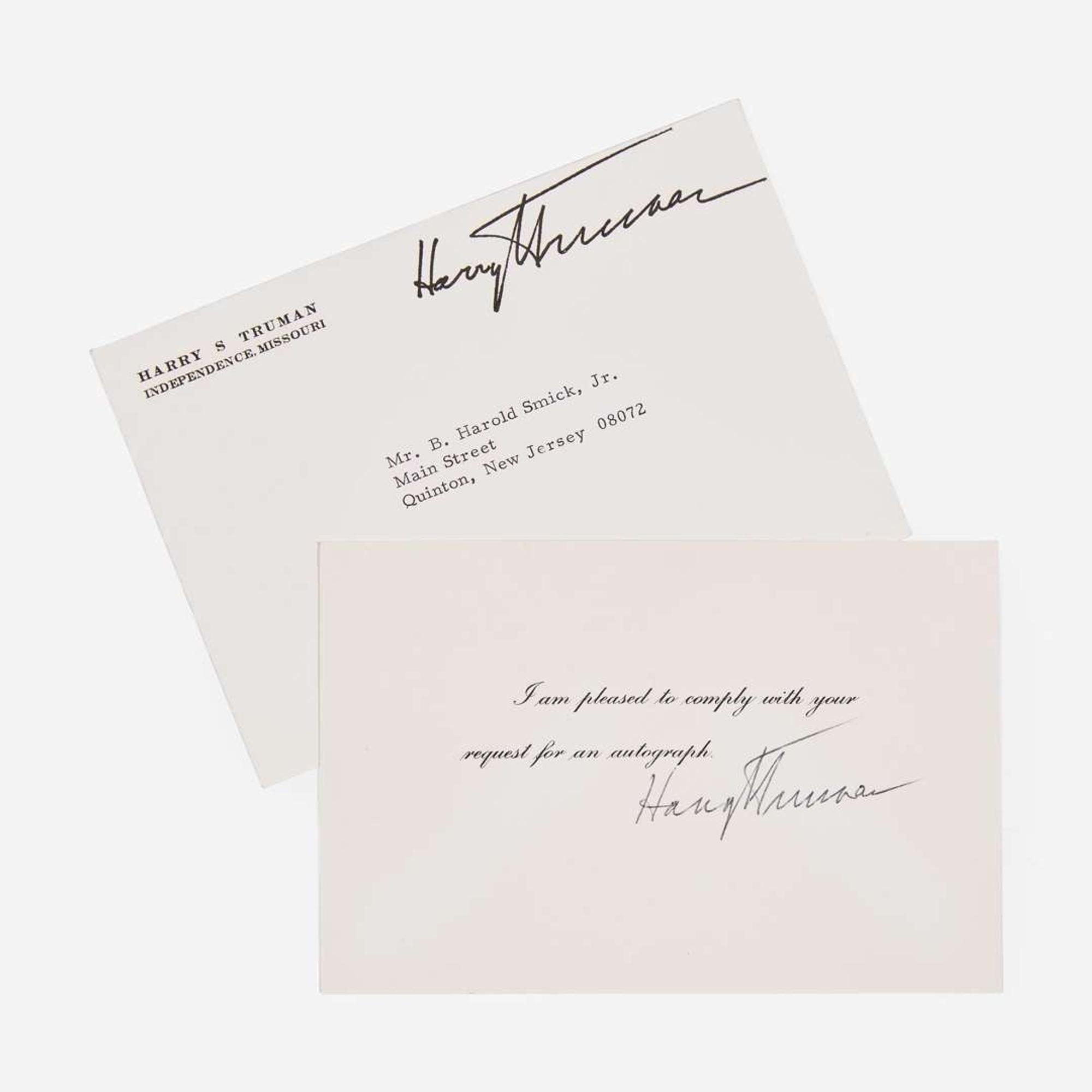 [Presidential] Roosevelt, Franklin D., and Harry Truman, and Dwight Eisenhower, et al. Group of 6 Items, signed