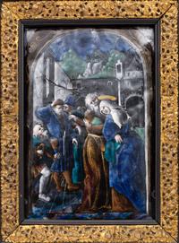 A Limoges Enamel Plaque Depicting Joachim and Anna at the Golden Gate